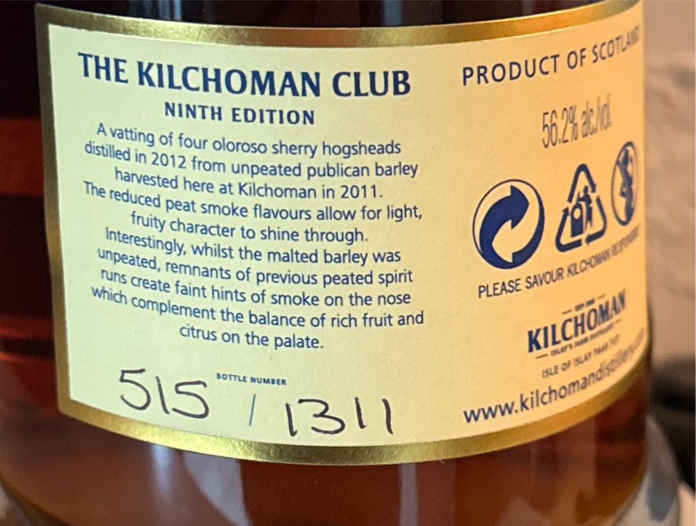 Kilchoman Club Ninth Edition - Kilchoman Distillery (700 mL) alcohol collectible - Main Image 3