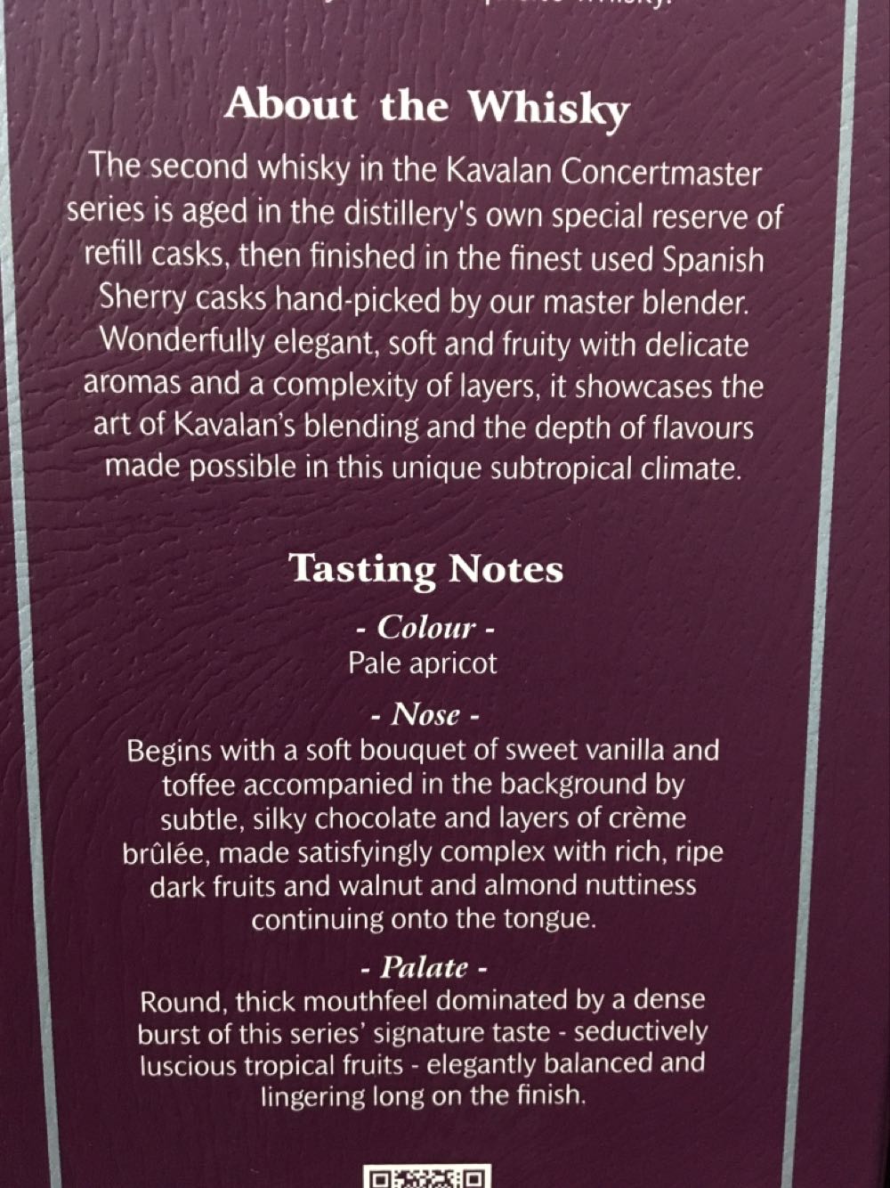 Kavalan Concertmaster Sherry Cask Finish 40% 07l Whisky Single Malt The And 700ml Gb - King Car Kavalan Distillery Yilan, Taiwan (700 mL) alcohol collectible [Barcode 4710085233786] - Main Image 4