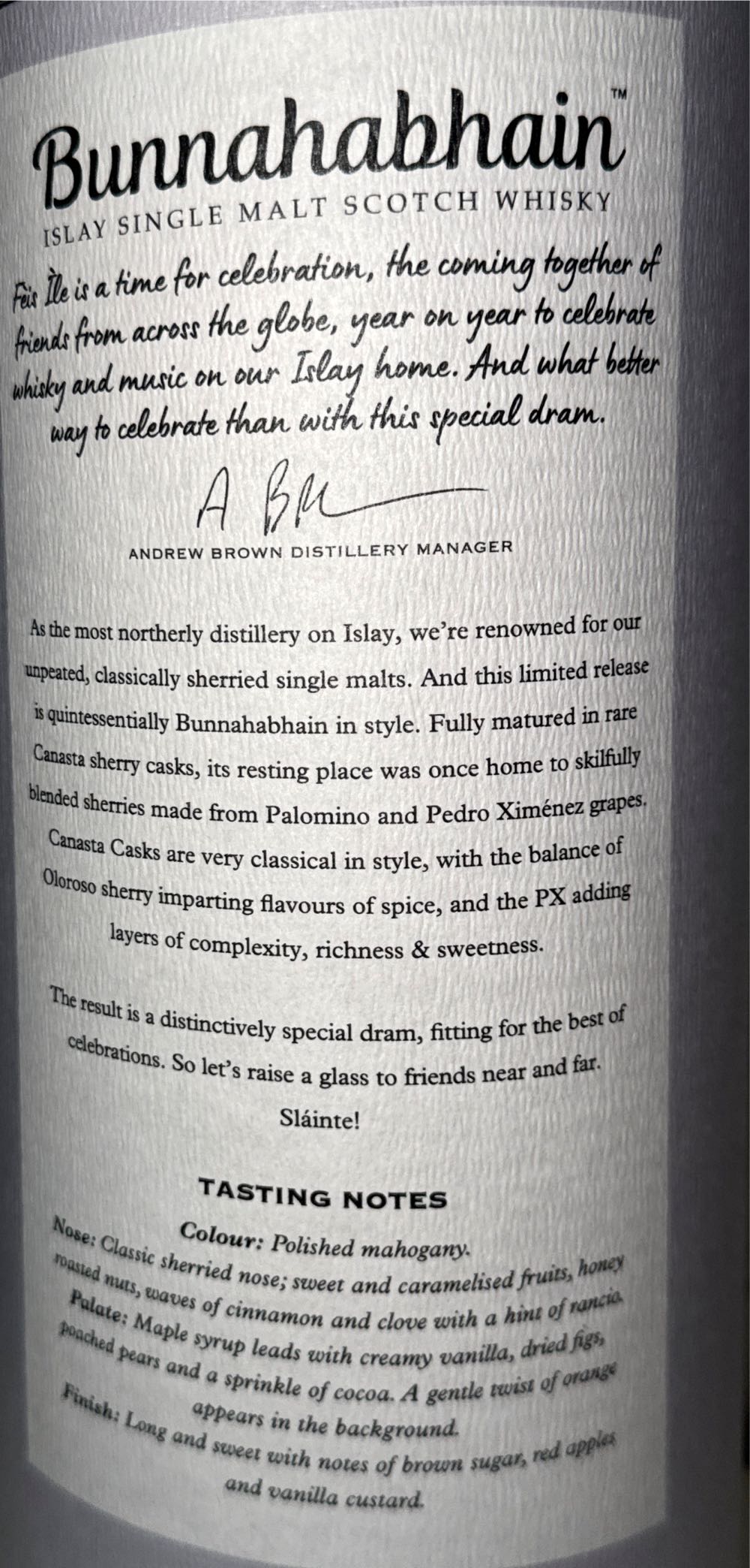 Feis Ile 2023 Canasta Cask Matured - Bunnahabhain Distillery (700 mL) alcohol collectible [Barcode 5029704220953] - Main Image 2