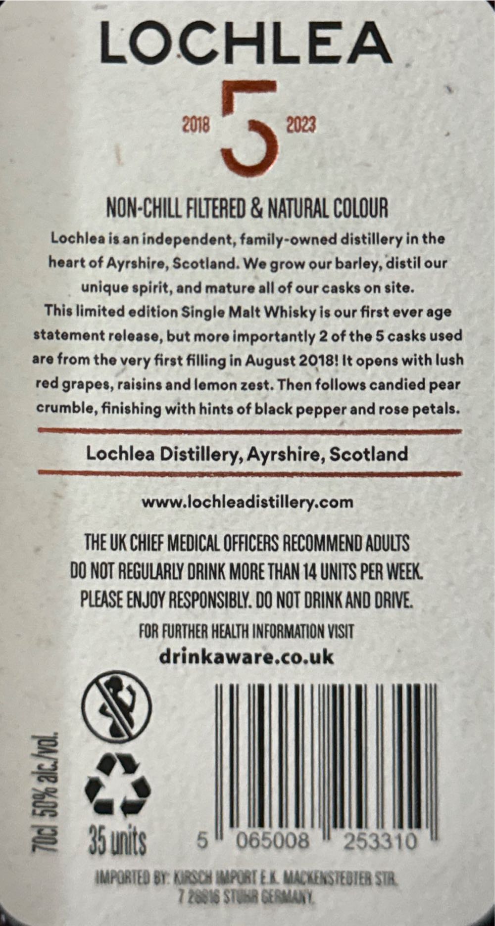 Lochlea 5 Years - Lochlea Distillery (700 mL) alcohol collectible [Barcode 5065008253310] - Main Image 2