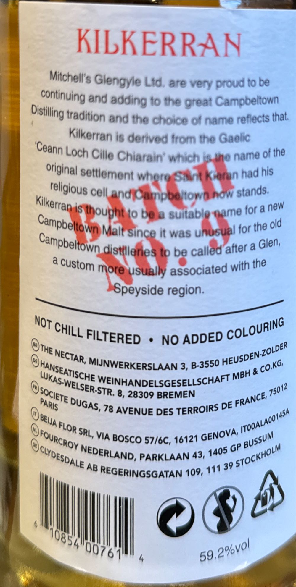 Kilkerran Heavily Peated Batch 9 - Kilkerran Glengyle Distillery (700 mL) alcohol collectible [Barcode 610854007614] - Main Image 2