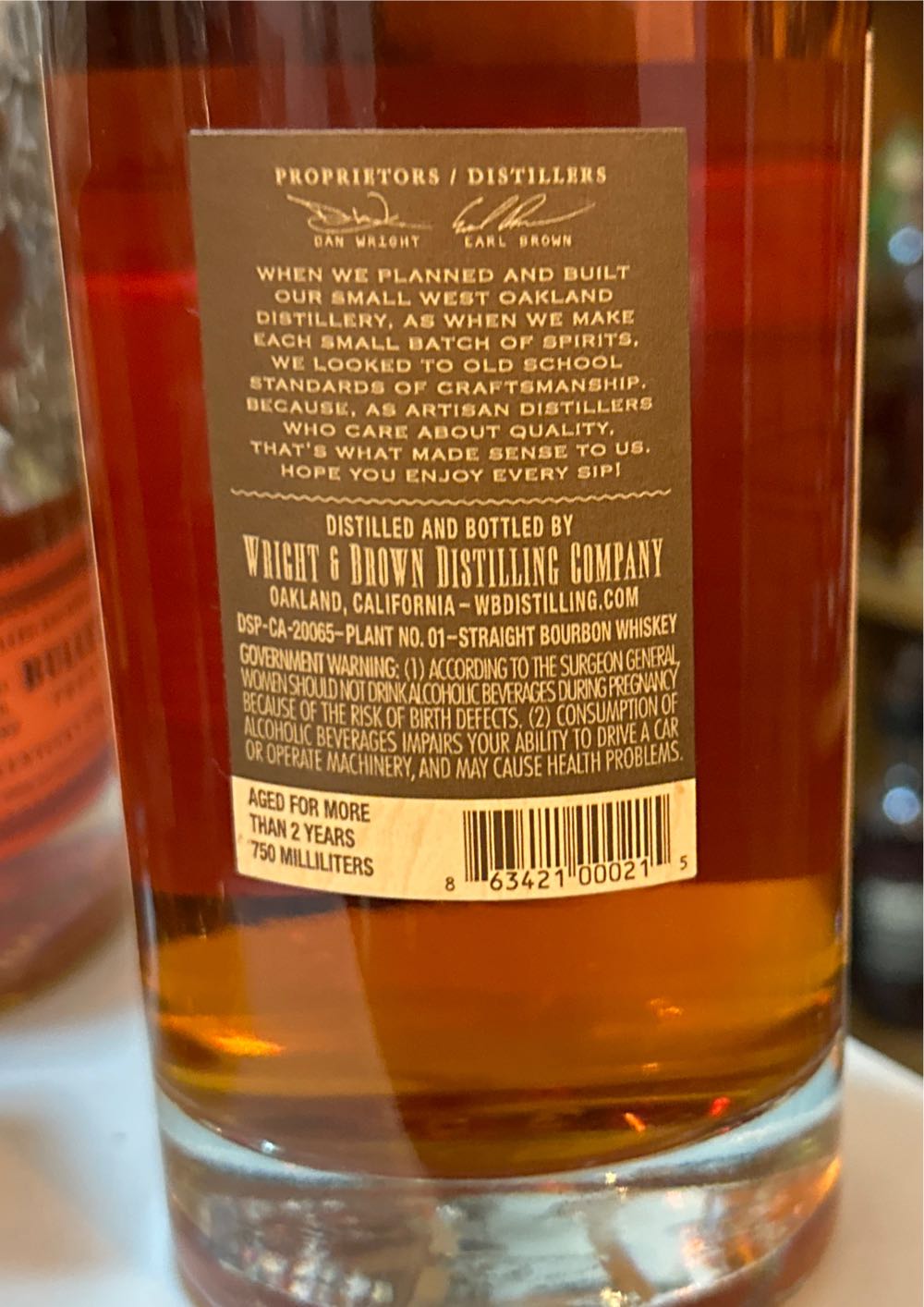Wright & Brown Bourbon Whiskey - Wright & Brown Distilling Company (750 mL) alcohol collectible [Barcode 863421000215] - Main Image 2