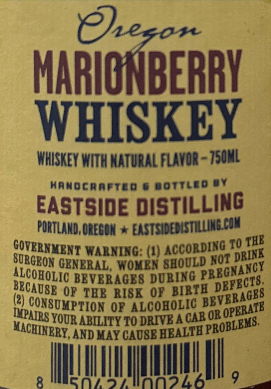 Oregon Marionberry Whiskey - Eastside Distilling (750 mL) alcohol collectible [Barcode 850424002469] - Main Image 2