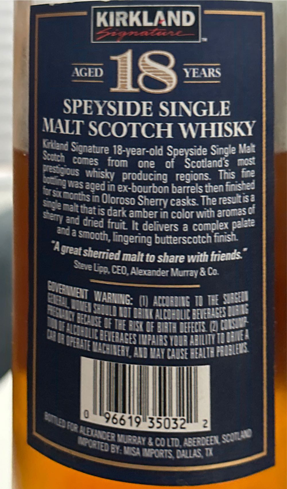 Kirkland Signature 18 Year Speyside Single Malt Scotch  alcohol collectible [Barcode 096619350322] - Main Image 2