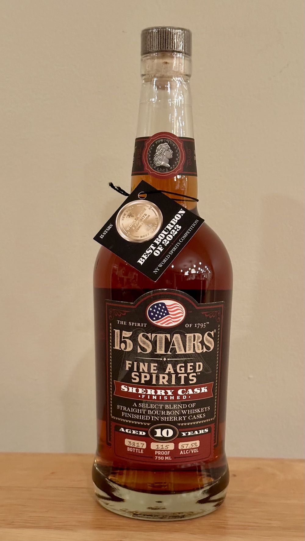 15 Stars Sherry Cask, Blended Bourbon Whiskey - 15 Stars Distillery, Bardstown KY (750 mL) alcohol collectible [Barcode 850025939126] - Main Image 2