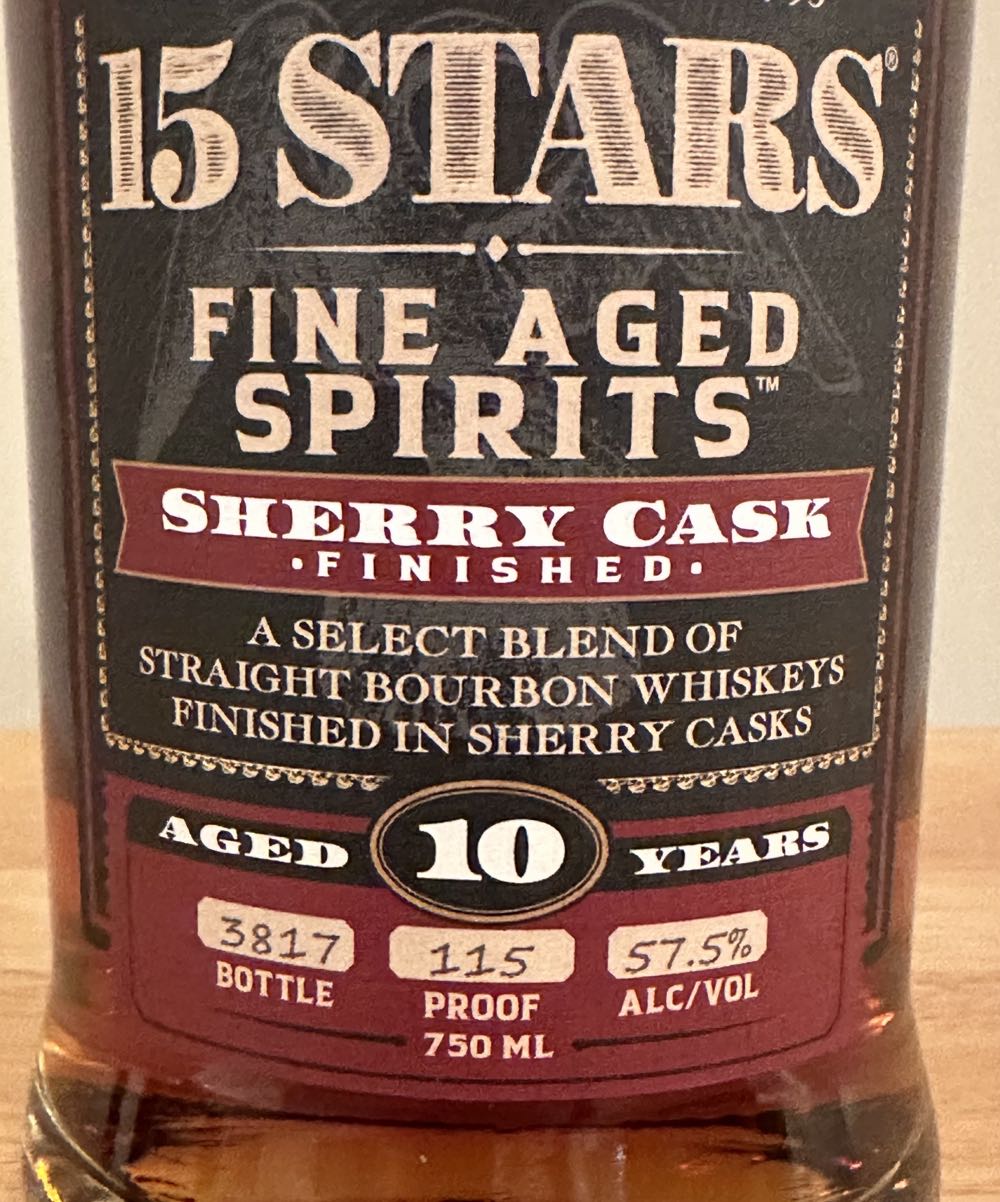 15 Stars Sherry Cask, Blended Bourbon Whiskey - 15 Stars Distillery, Bardstown KY (750 mL) alcohol collectible [Barcode 850025939126] - Main Image 3