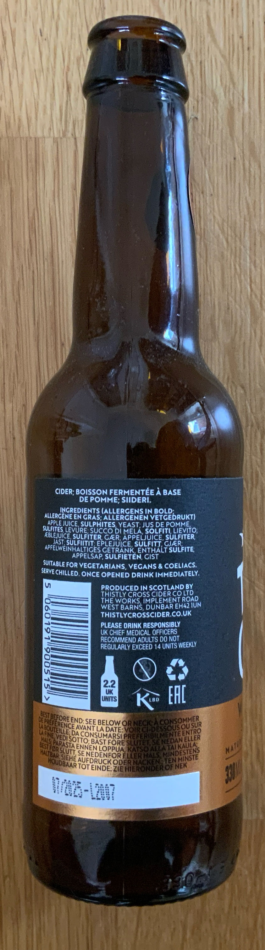 Thistly Cross Whisky Cask Cider - Thistly Cross Cider Co Ltd (330 mL) alcohol collectible [Barcode 5060191900515] - Main Image 2