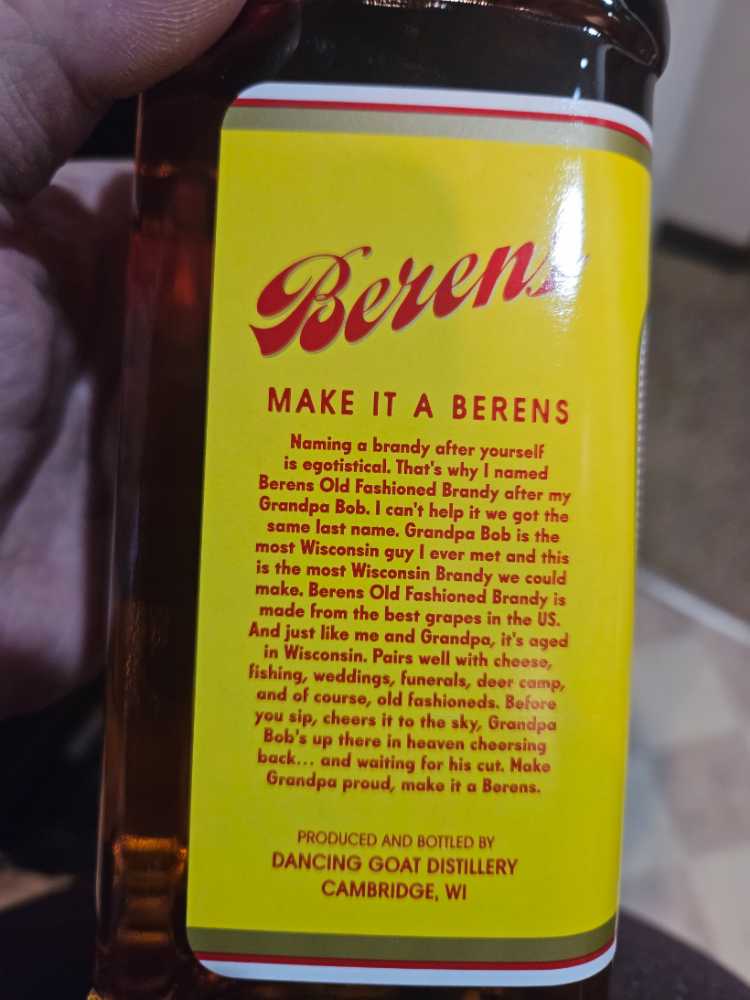 Berens Old Fasioned Brandy - Dancing Goat Distillery (750 mL) alcohol collectible - Main Image 2