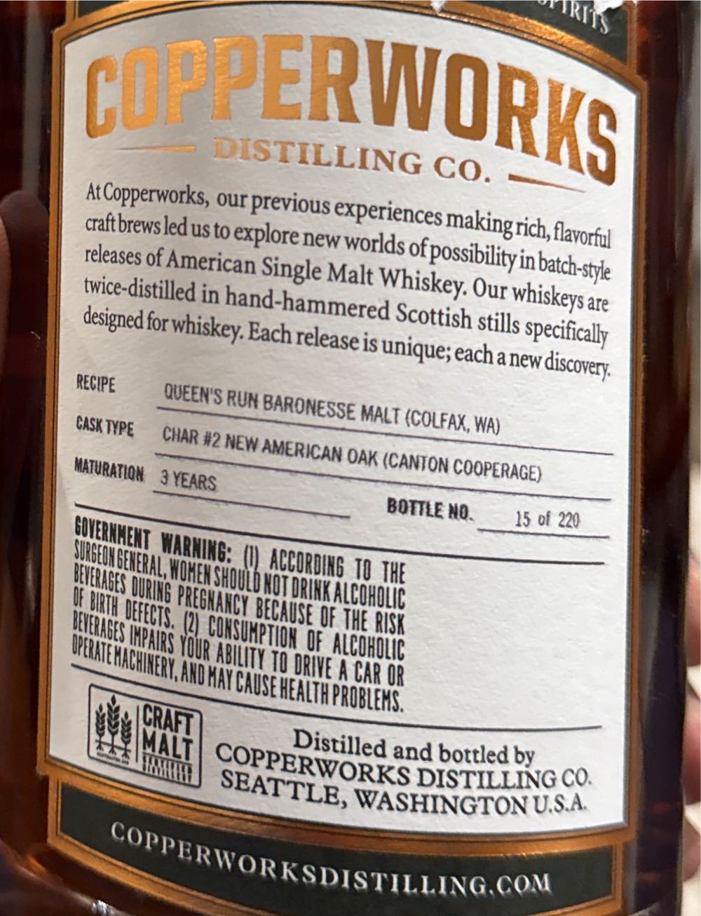 Copperworks Special Release Single Cask #405 - Copperworks Distilling Company (750 mL) alcohol collectible - Main Image 2