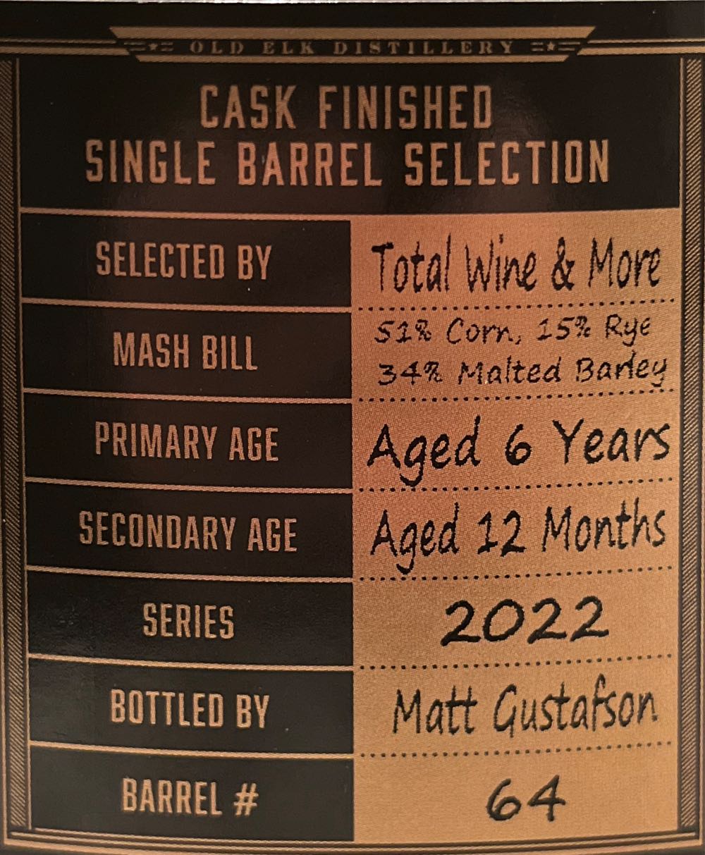 Old Elk Sherry Cask Finish Single Barrel - Old Elk Distillery (750 mL) alcohol collectible [Barcode 850030365040] - Main Image 2