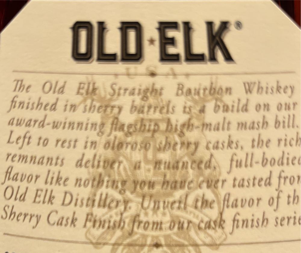 Old Elk Sherry Cask Finish Single Barrel - Old Elk Distillery (750 mL) alcohol collectible [Barcode 850030365040] - Main Image 3