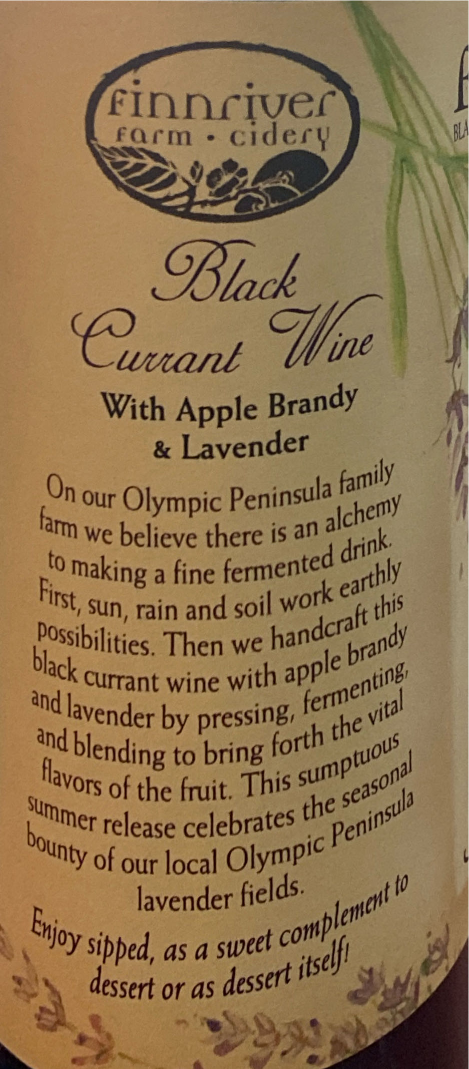 Finriver Black Currant Wine With Apple Brandy And Lavender - Center Valley Orchards alcohol collectible [Barcode 851870003475] - Main Image 2