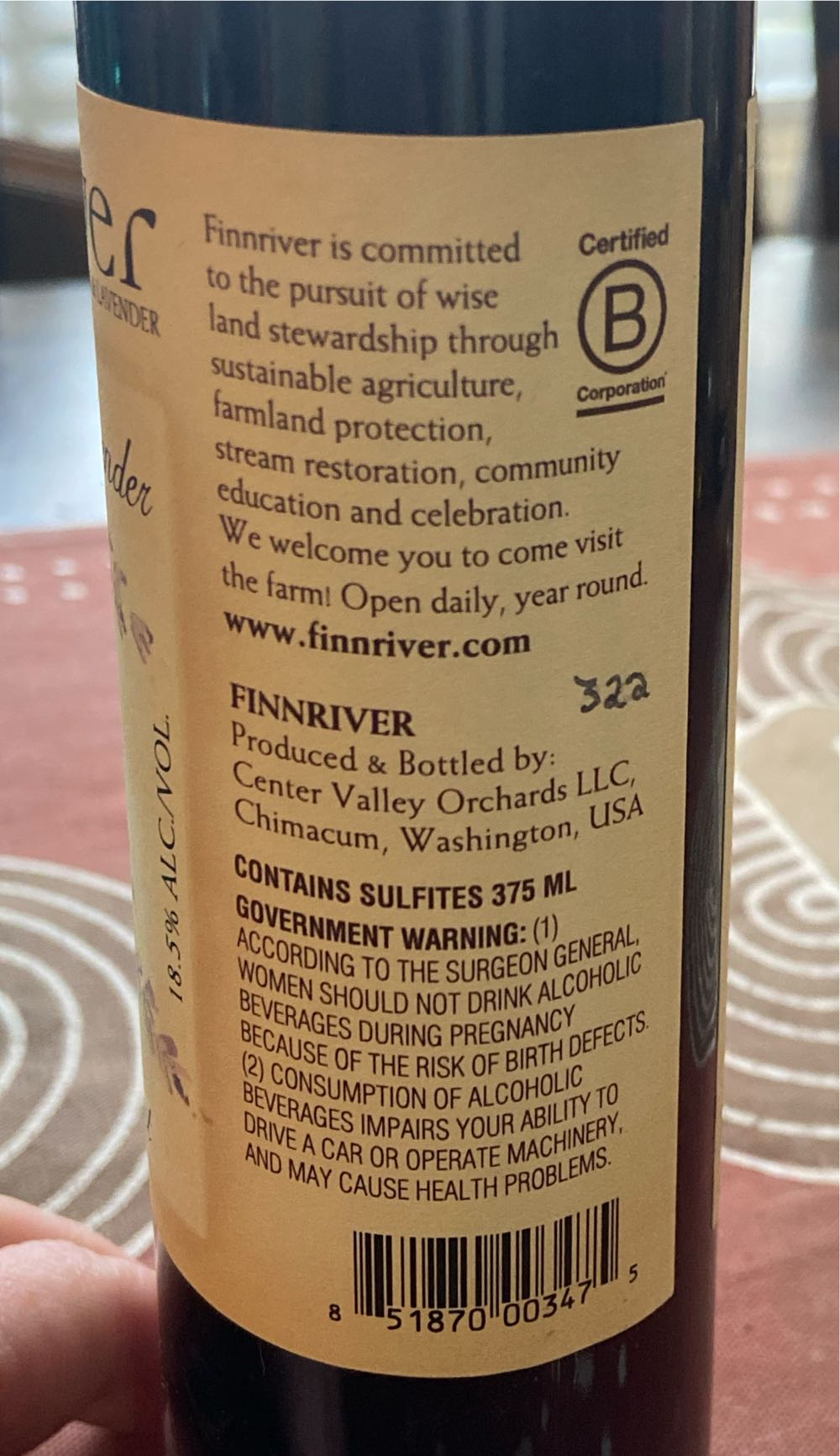 Finriver Black Currant Wine With Apple Brandy And Lavender - Center Valley Orchards alcohol collectible [Barcode 851870003475] - Main Image 3