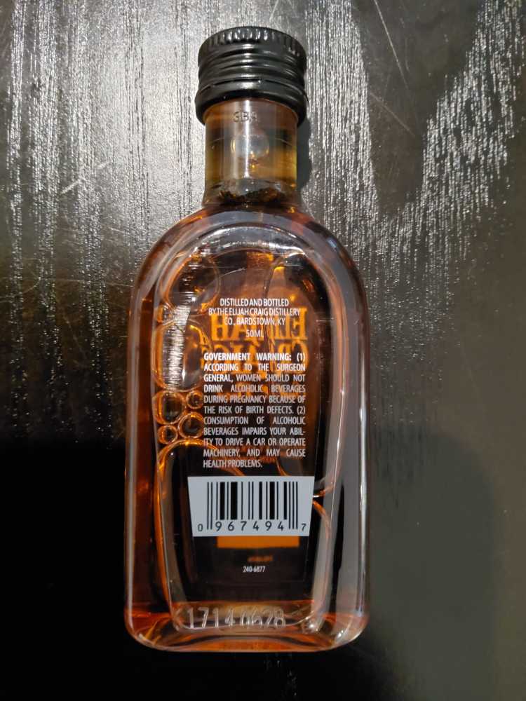 Elijah Craig Small Batch KENTUCKY STRAIGHT BOURBON WHISKEY  - Elijah Craig Distillery Co (50 mL) alcohol collectible [Barcode 096740000097] - Main Image 2