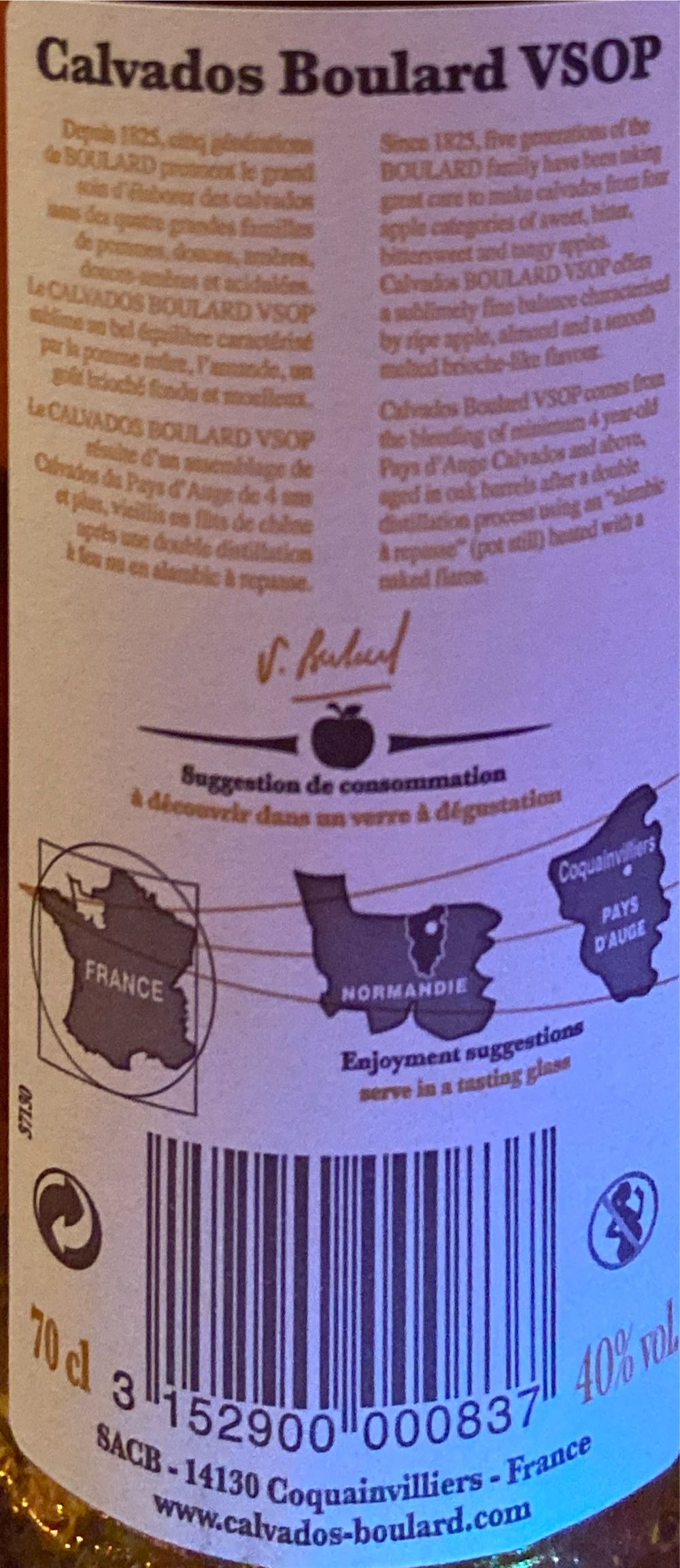 Boulard VSOP Calvados - Boulard alcohol collectible [Barcode 3152900000837] - Main Image 2
