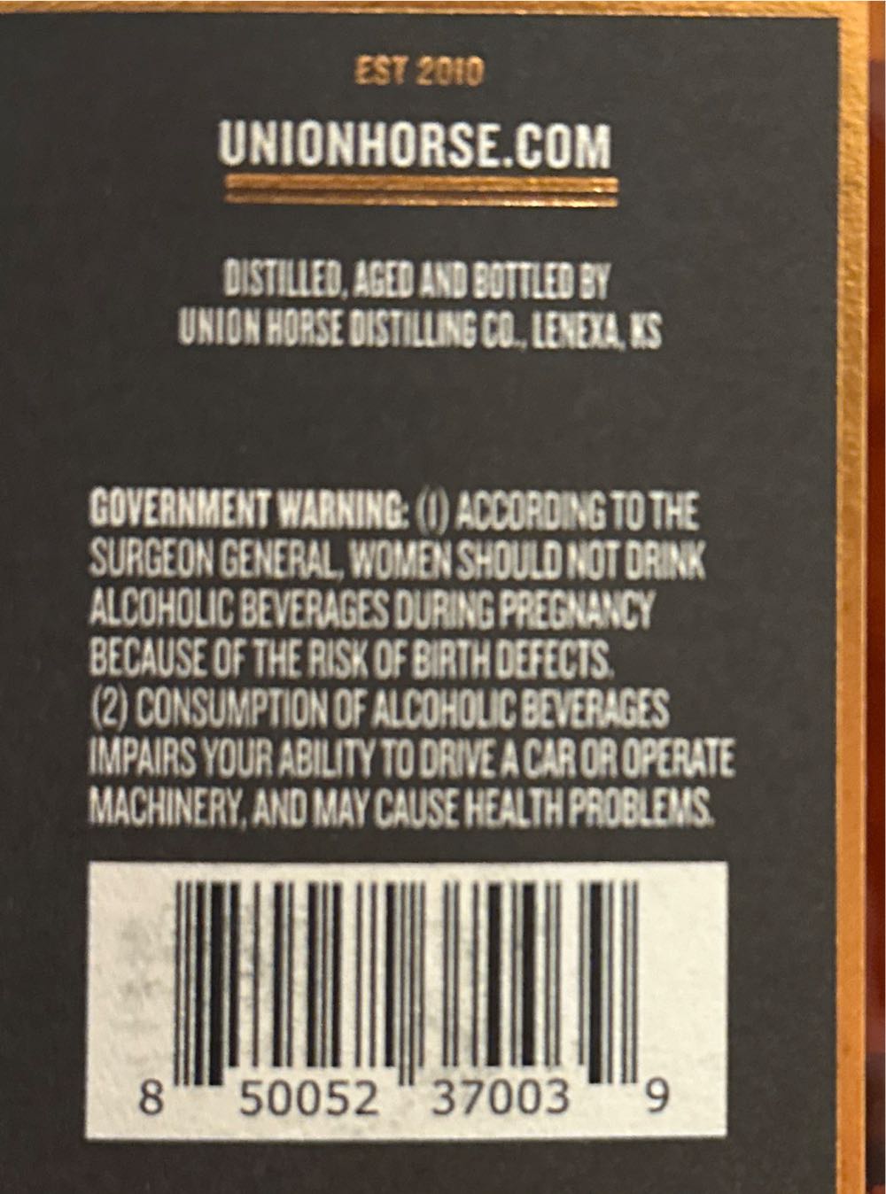 Union Horse Distilling Reserve - Union Horse Distilling Co. (750 mL) alcohol collectible [Barcode 850052370039] - Main Image 2