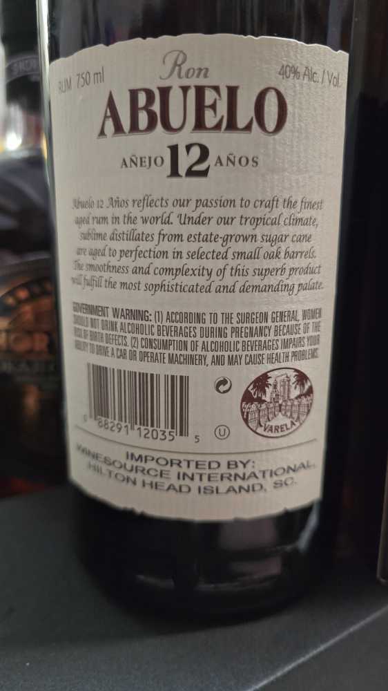 Ron Abuelo Anejo 12 Year Old Gran Reserva Rum - Wine Source International (750 mL) alcohol collectible [Barcode 088291120355] - Main Image 4