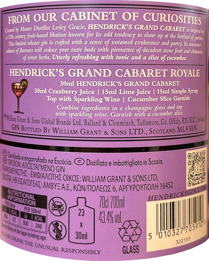 Hendrick’s Grand Cabaret Gin - Hendricks (750 mL) alcohol collectible [Barcode 083664107315] - Main Image 2