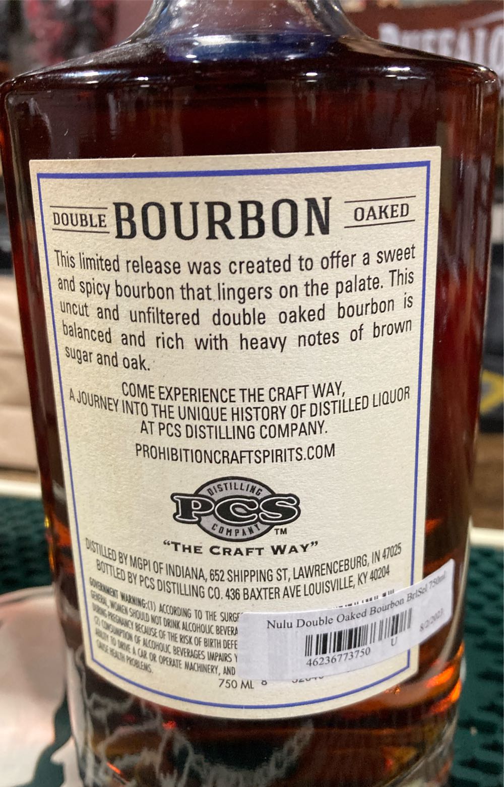 Nulu Double Oaked Bourbon - Prohibition Craft Spirits (750 mL) alcohol collectible [Barcode 462367737508] - Main Image 2
