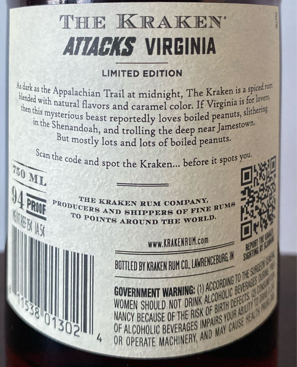 The Kraken Attacks Virginia - The Kraken Rum Co. (750 mL) alcohol collectible [Barcode 811538013024] - Main Image 2