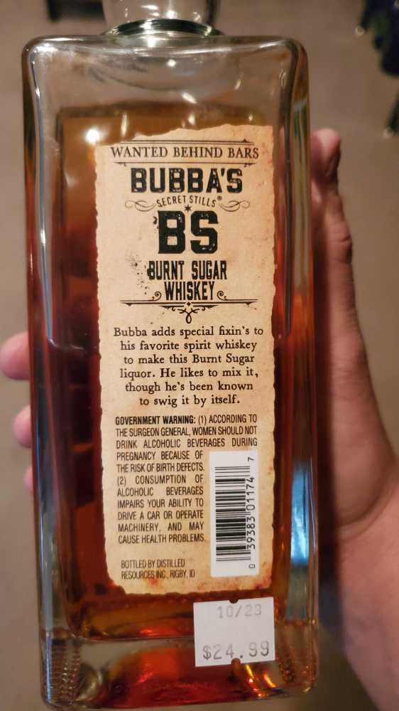 Bubba’s Burnt Sugar Whiskey 750ml Secret Bubbas Stills Still American Northwest Distributors - Distilled Resources Inc. (750 mL) alcohol collectible [Barcode 039383011747] - Main Image 2