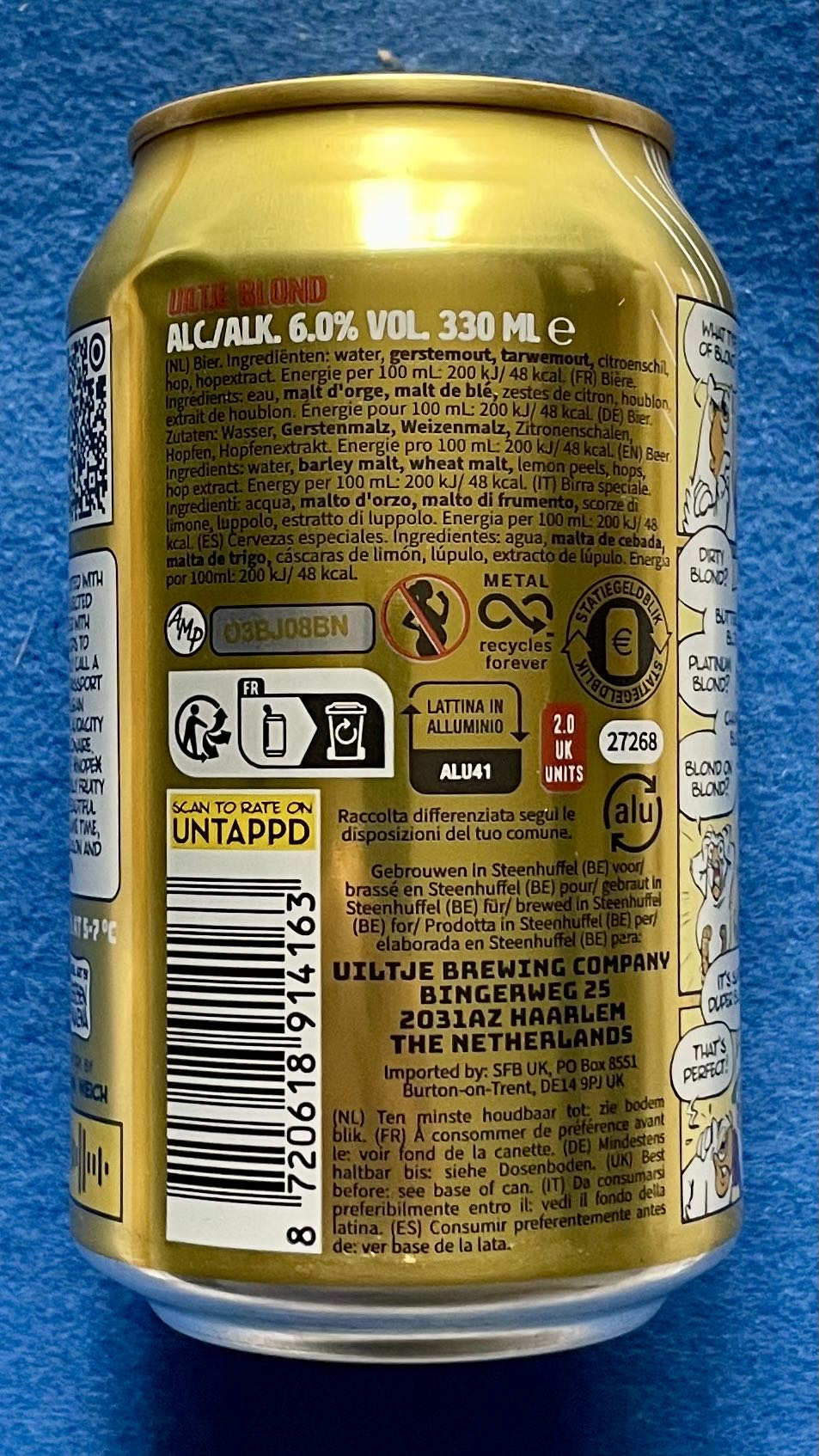 Blond - Uiltje Brewing Company (330 mL) alcohol collectible [Barcode 8720618914163] - Main Image 4
