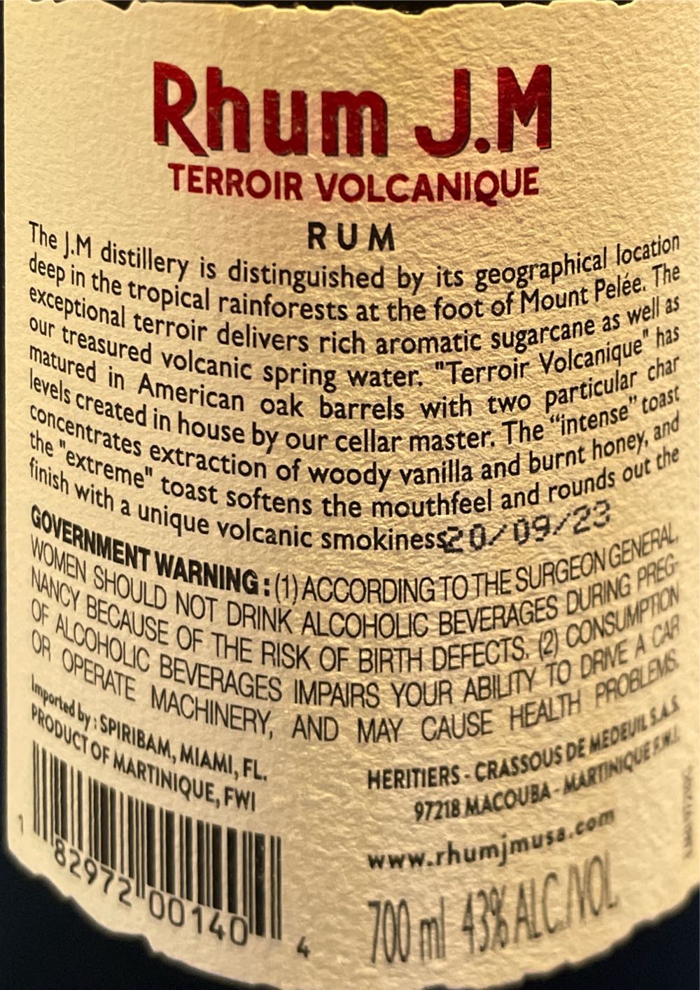 Rhum JM Terroir Volcanique - Rhum J.M Martinique La Distillerie (750 mL) alcohol collectible [Barcode 182972001404] - Main Image 2
