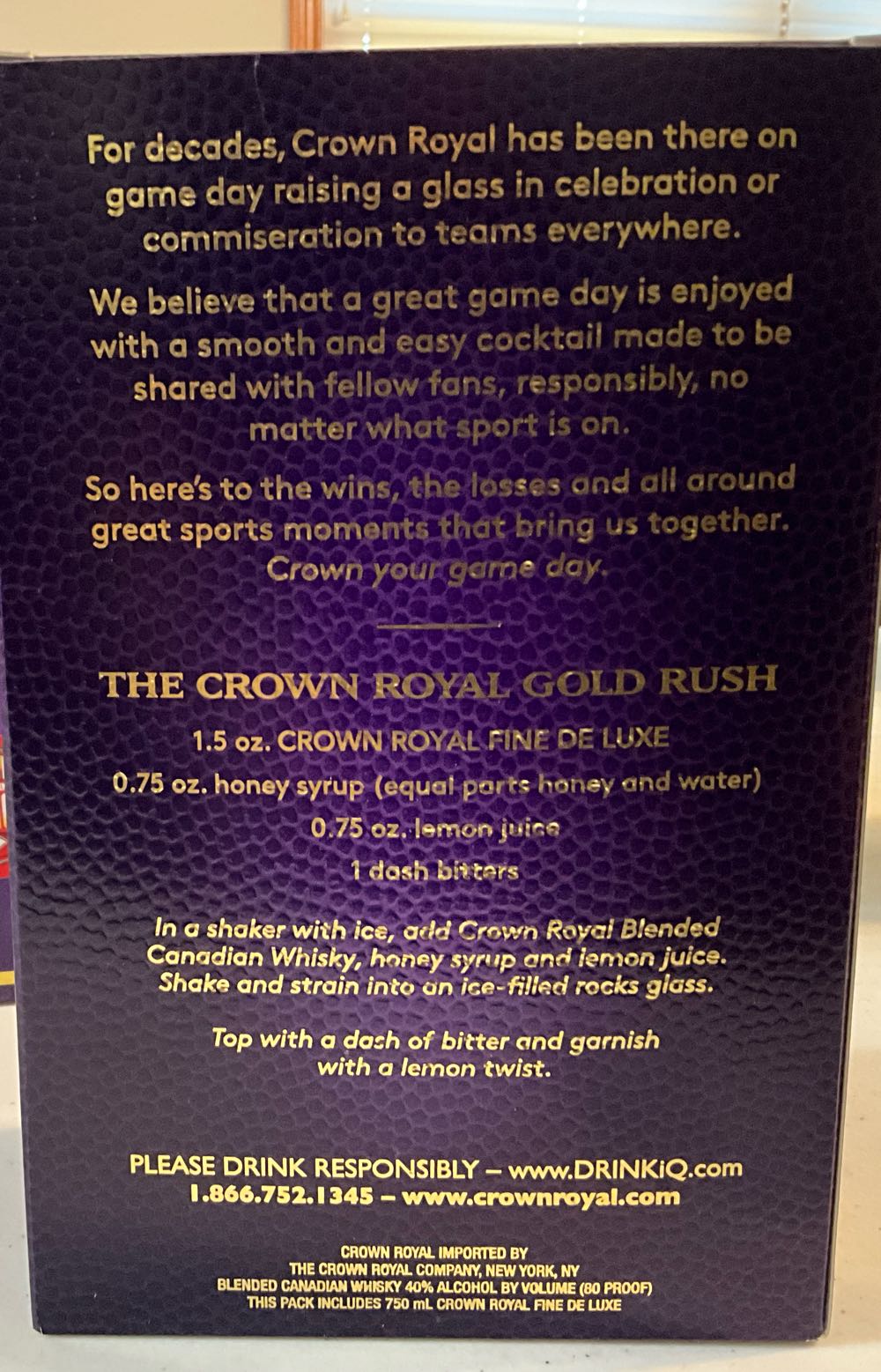 Crown Royal Fine De Luxe Collectable Football Bag - Crown Royal Company (750 mL) alcohol collectible [Barcode 082000789086] - Main Image 2