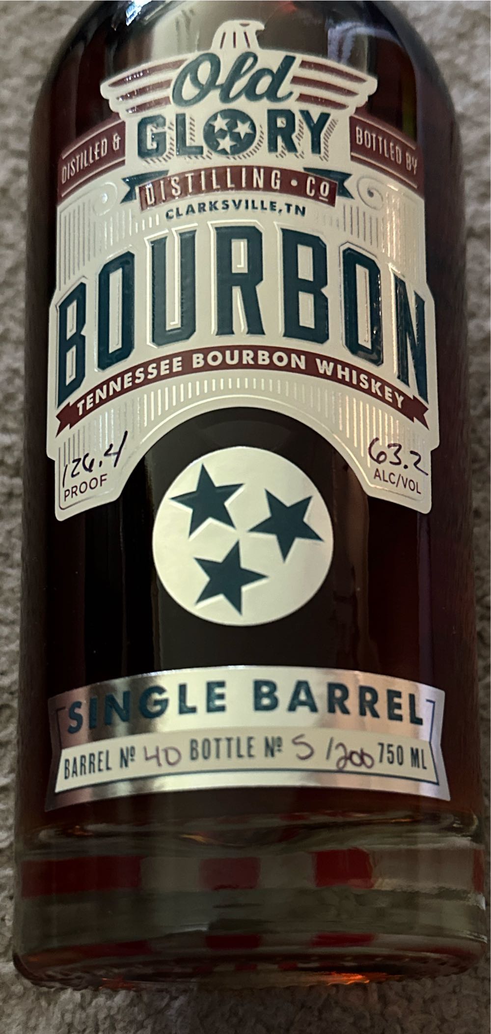 OLD GLORY Single barrel #40 Bottle 5 /200 - Old Glory Distilling alcohol collectible [Barcode 850034563077] - Main Image 2