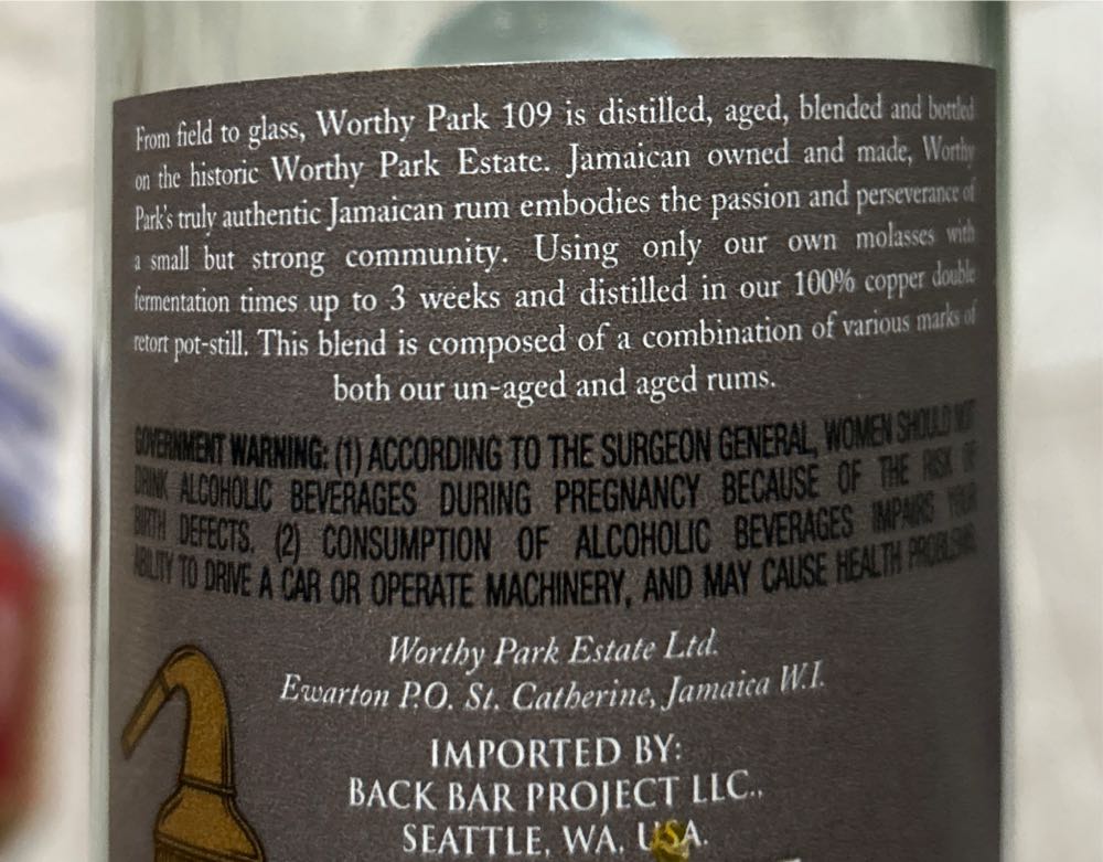 Worthy Park 109 Jamaica Dark Rum - Worthy Park Estate (750 mL) alcohol collectible [Barcode 894108001683] - Main Image 2