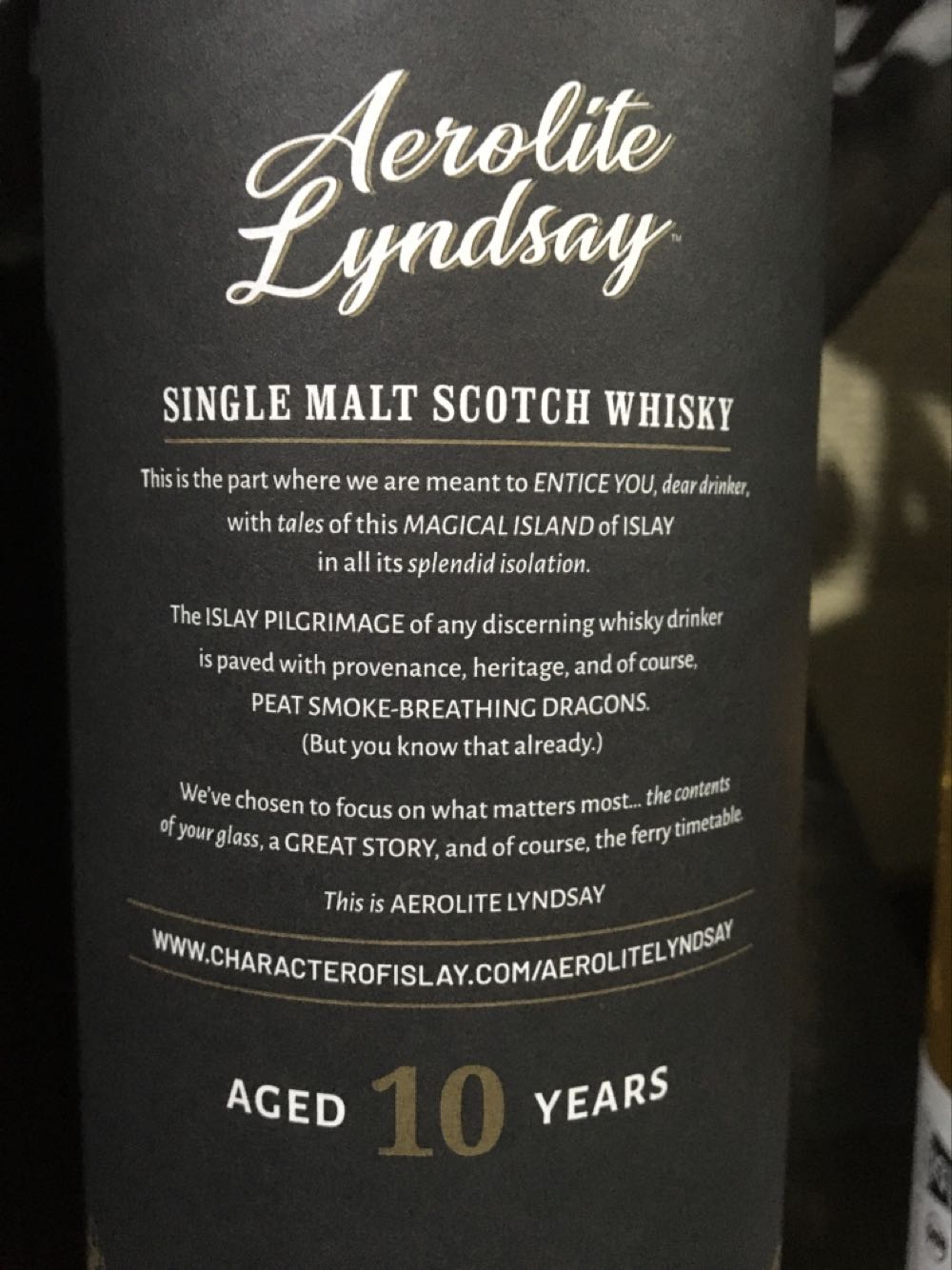 Aerolite Lyndsay 10 Years Old Single Malt Scotch Islay Year The Character Of - Caol Ila Distillery - Islay (700 mL) alcohol collectible [Barcode 5052598184261] - Main Image 4