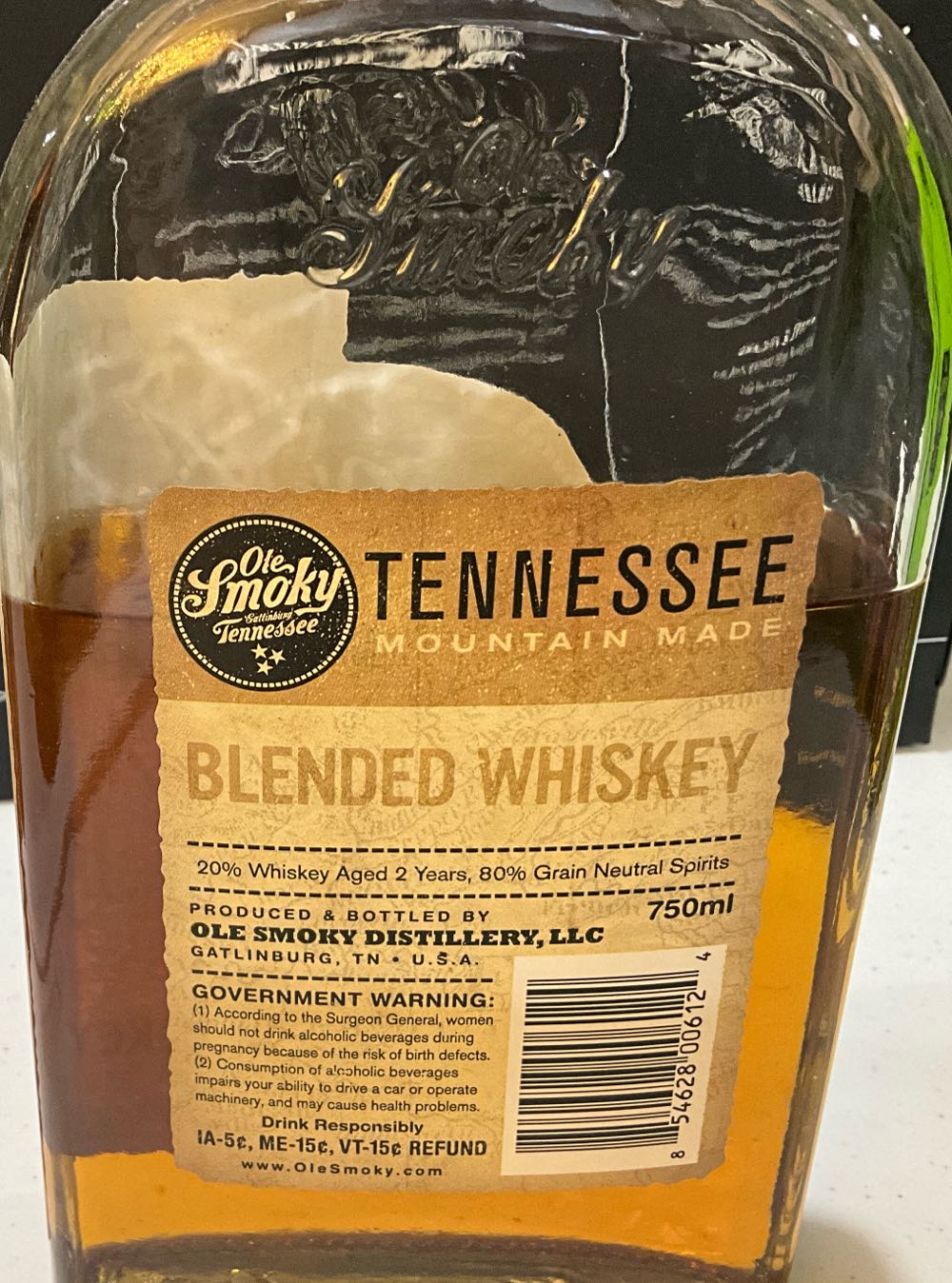 Ole Smoky Blended Tennessee Whiskey - Ole Skoky Distillery (750 mL) alcohol collectible [Barcode 854628006124] - Main Image 2