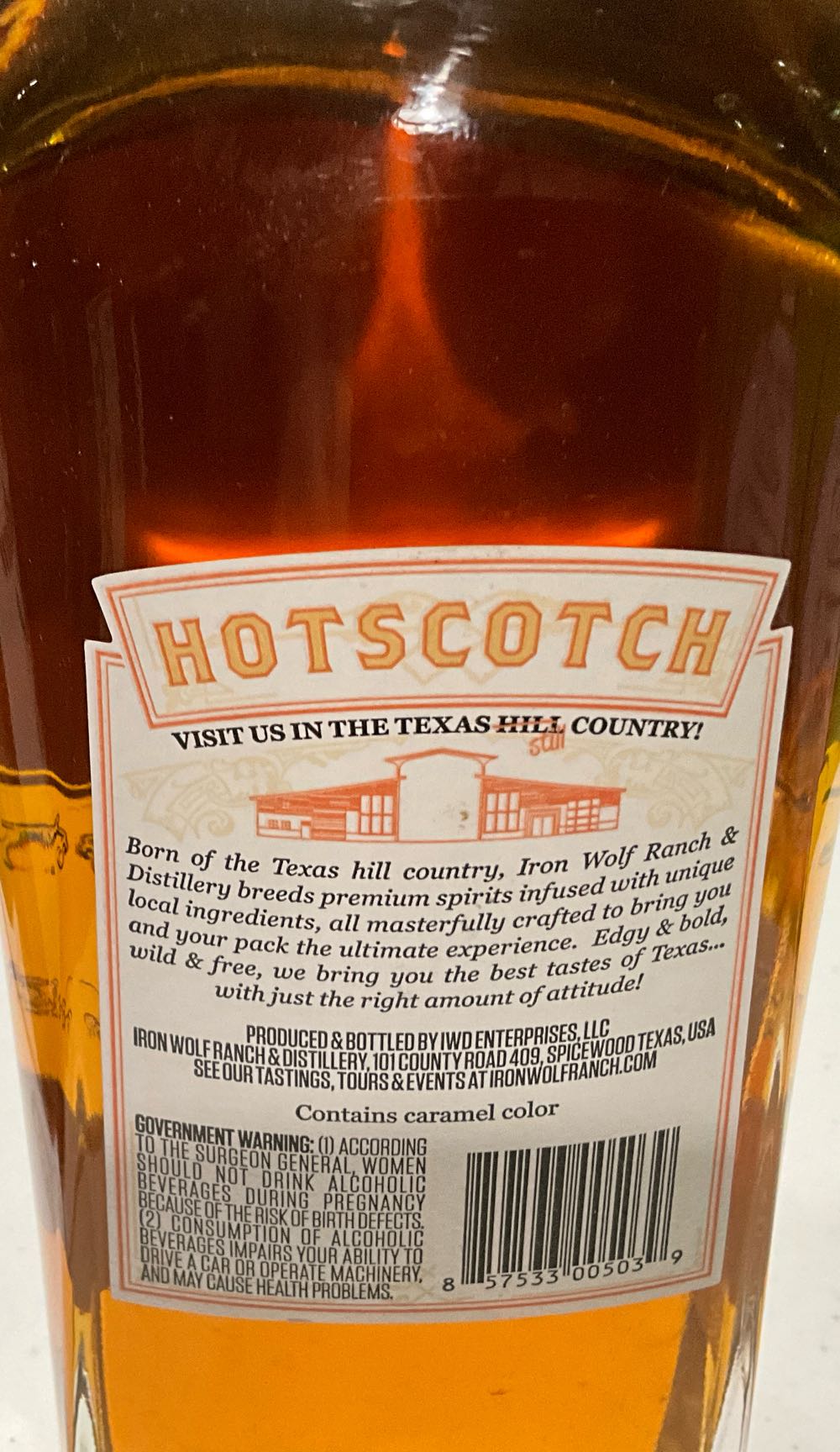 Iron Wolf Hotscotch Whiskey - Butterscotch Pepper Flavored - IWD Enterprises LLC (750 mL) alcohol collectible [Barcode 857533005039] - Main Image 2