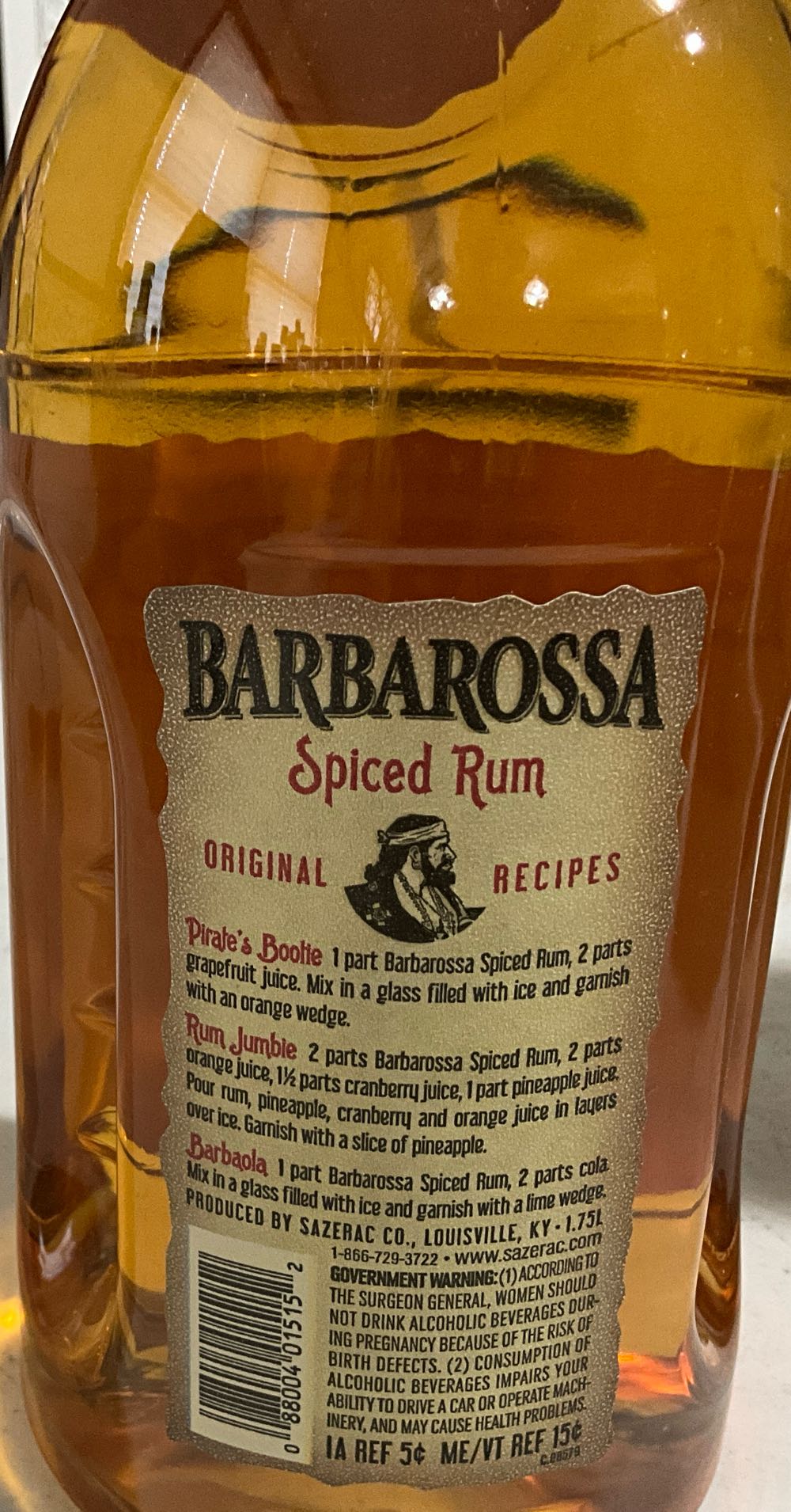 Barbarossa Spiced Rum - Sazerac Co (1.75 L) alcohol collectible [Barcode 088004015152] - Main Image 2