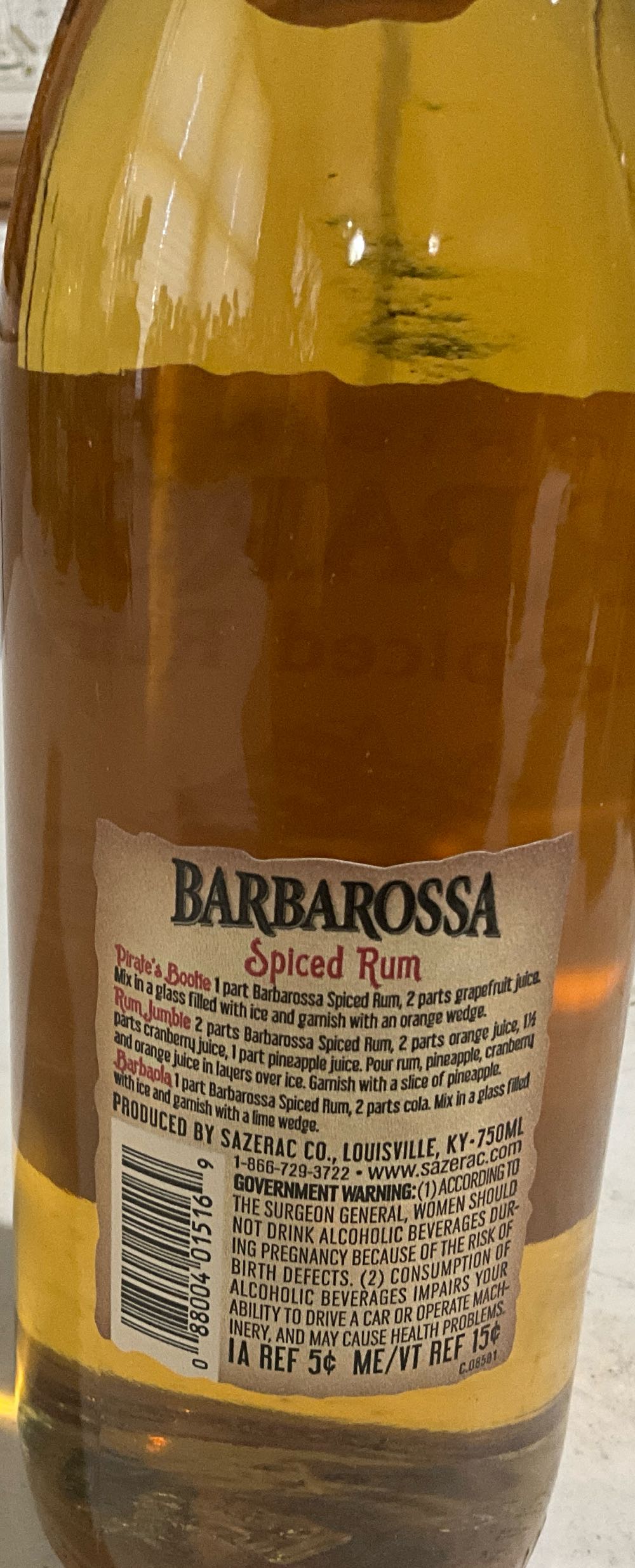 Barbarossa Spiced Rum - Imported - Sazerac Co (750 mL) alcohol collectible [Barcode 088004015169] - Main Image 2