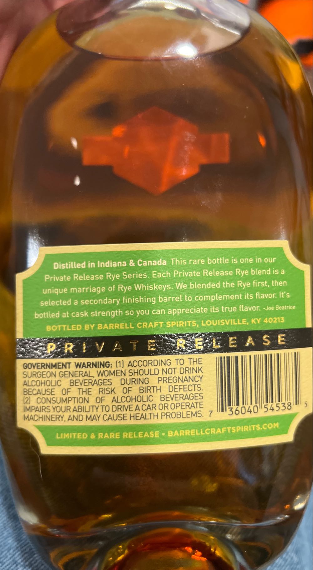 Barrel Rye - Barrel Craft Spirits (750 mL) alcohol collectible [Barcode 736040545385] - Main Image 2