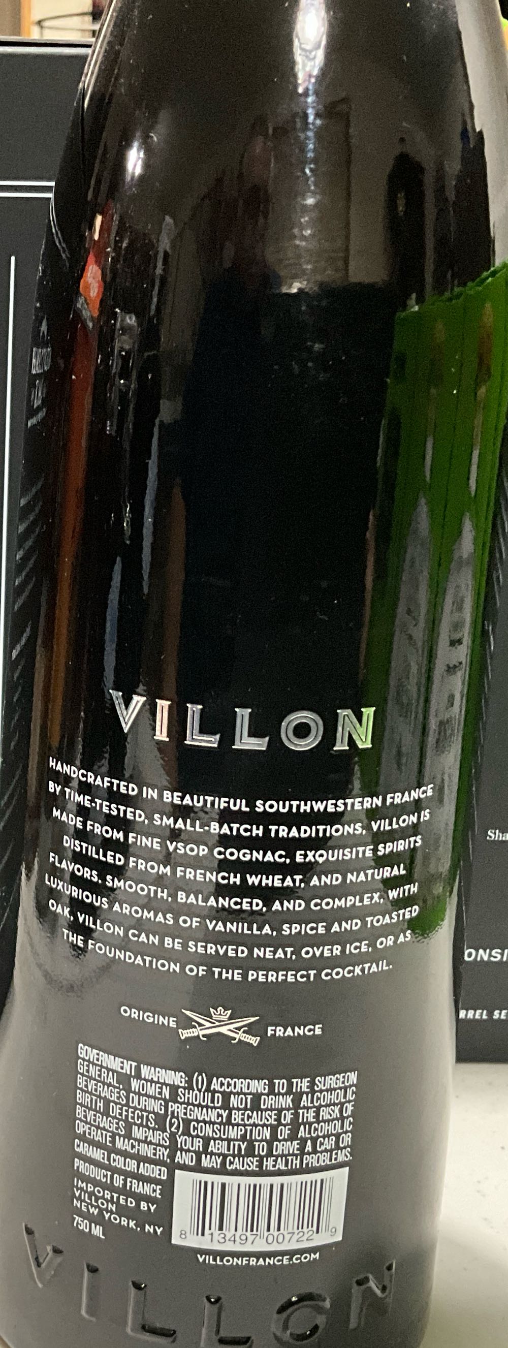 Villon Cognac - France - Villon (750 mL) alcohol collectible [Barcode 037140000003] - Main Image 2
