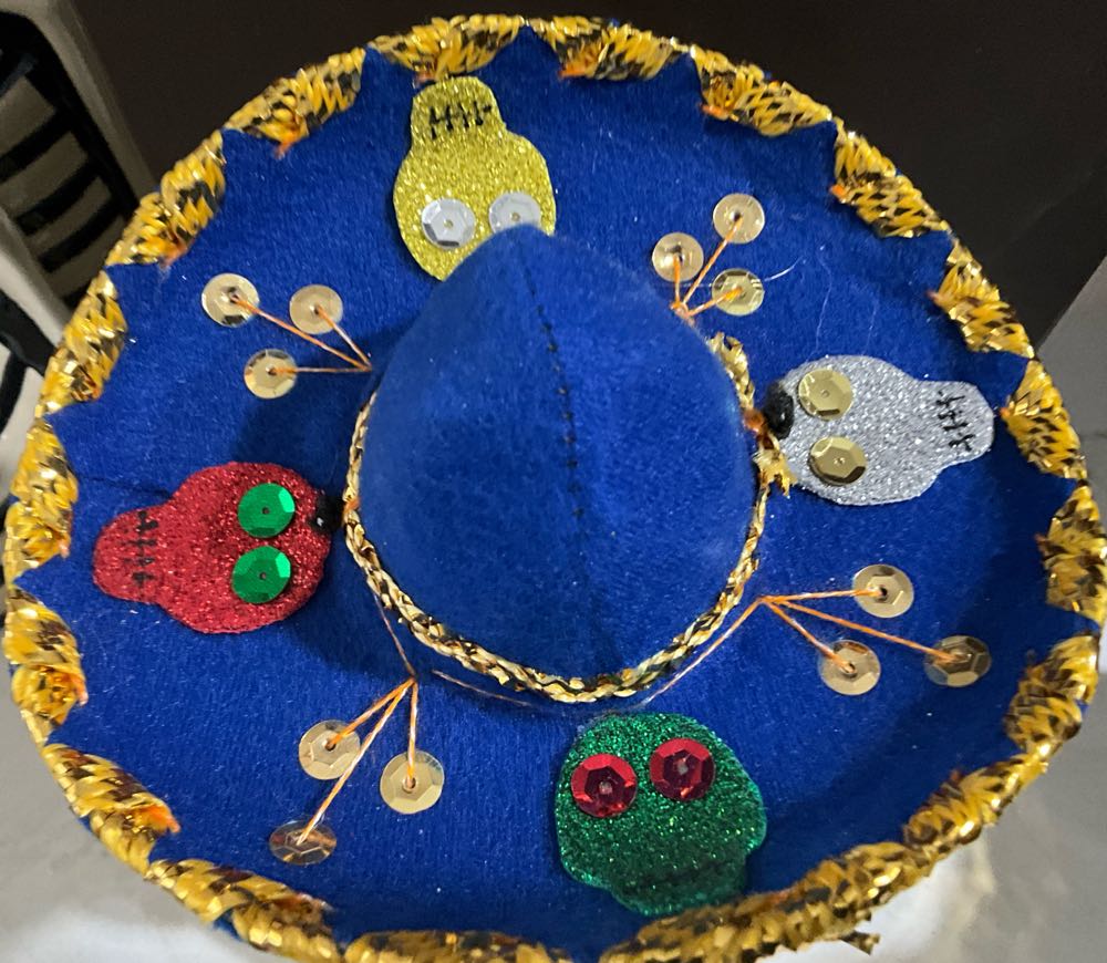 Skelly Anejo Tequila. Gold Skeleton With Blue Sombreo - Destiladora del Valle de Tequila (750 mL) alcohol collectible [Barcode 7503020066023] - Main Image 3