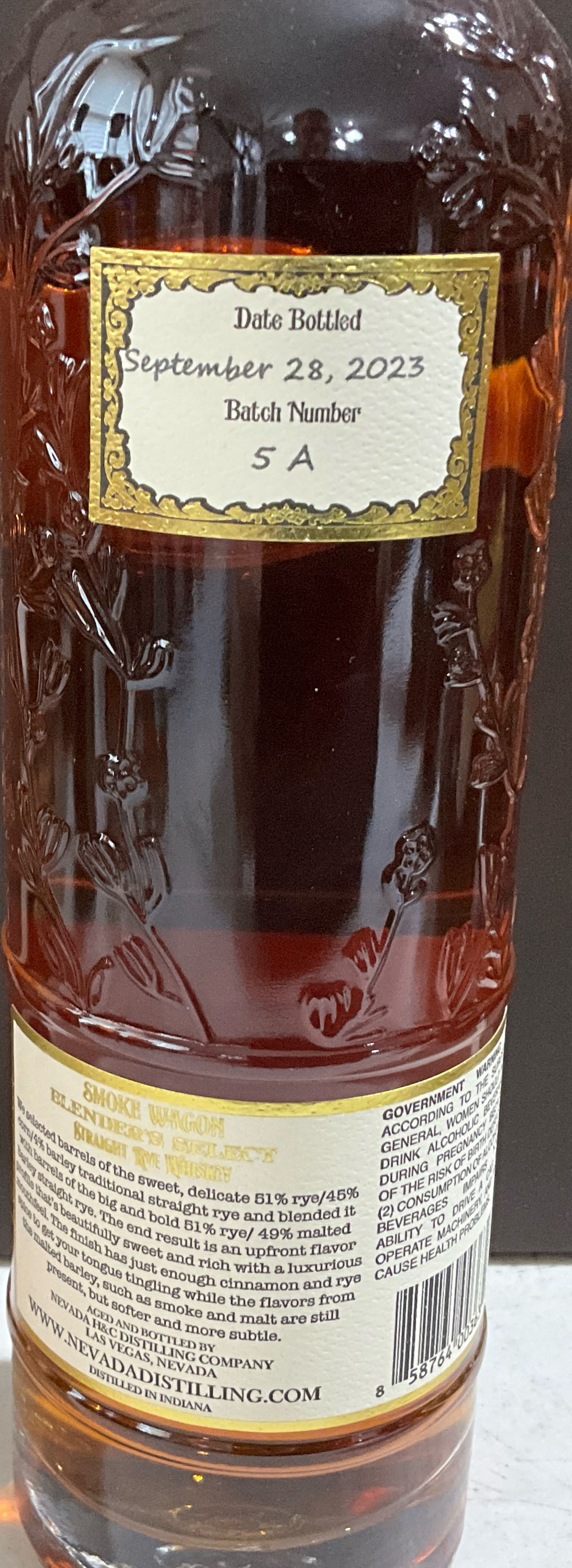 Smoke Wagon Blender’s Select Straight Rye Whiskey - Nevada H &C Distilling Co (750 mL) alcohol collectible [Barcode 858764003634] - Main Image 2