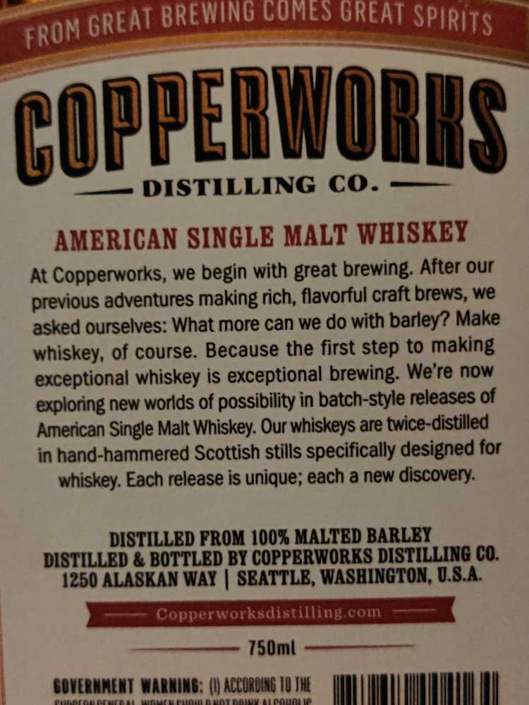 Release No. 33 - Copperworks Distilling Company (750 mL) alcohol collectible [Barcode 859610004164] - Main Image 2