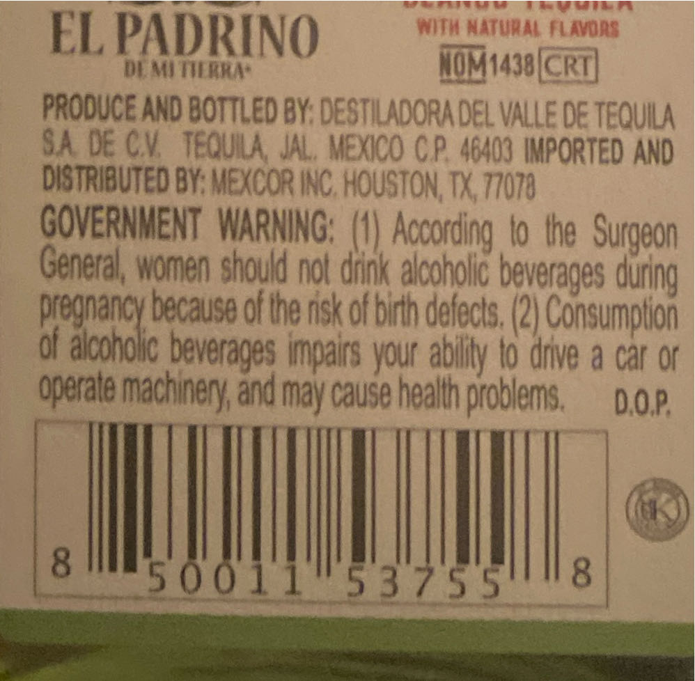 El Padrino Spicy Cucumber - Destiladora del Valle de Tequila alcohol collectible [Barcode 850011537558] - Main Image 2