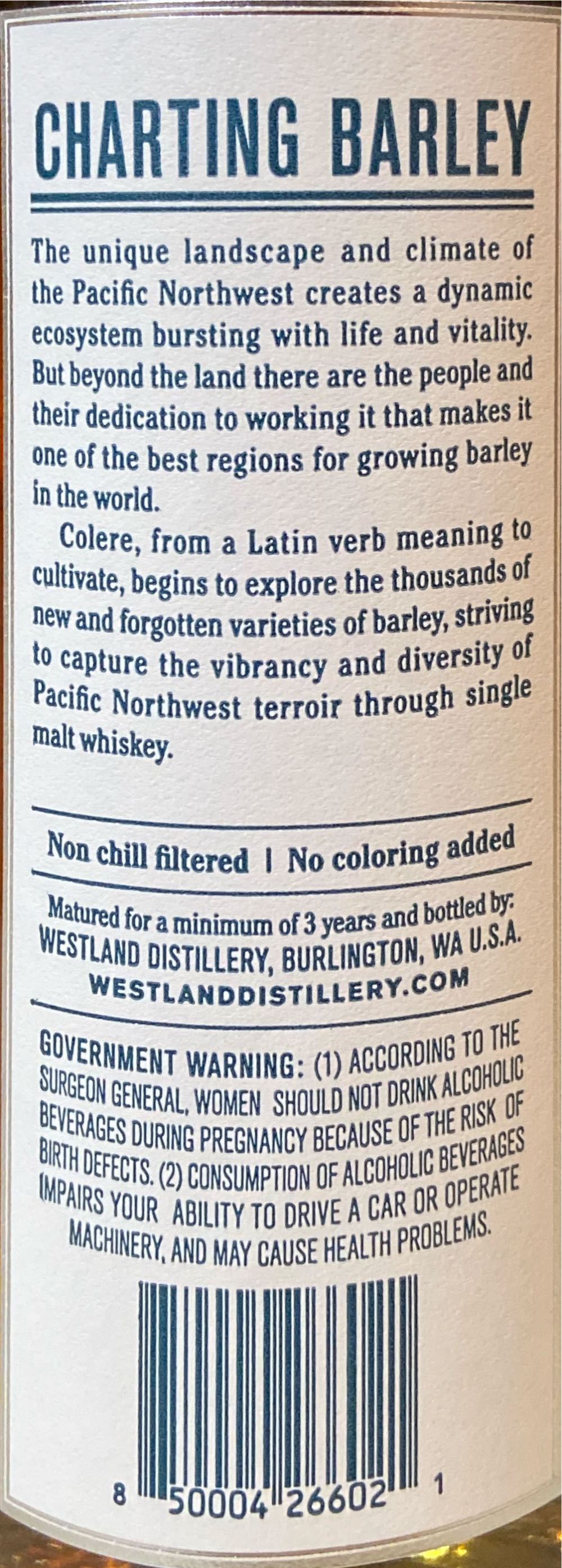 Westland Colere 4th Edition - Westland Distillery alcohol collectible [Barcode 850004266021] - Main Image 2