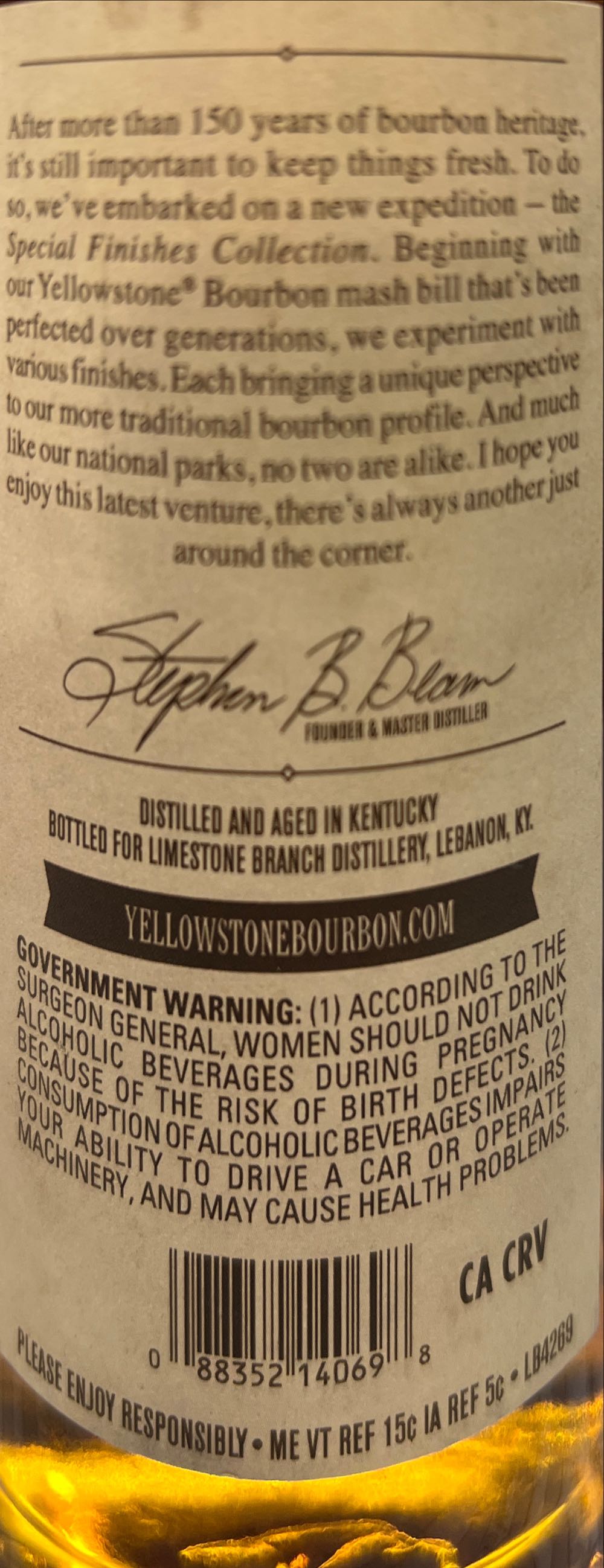 Yellowstone Special Finishes Collection Rum Cask Bourbon Whiskey - Limestone Branch Distillery (750 mL) alcohol collectible [Barcode 088352140698] - Main Image 2