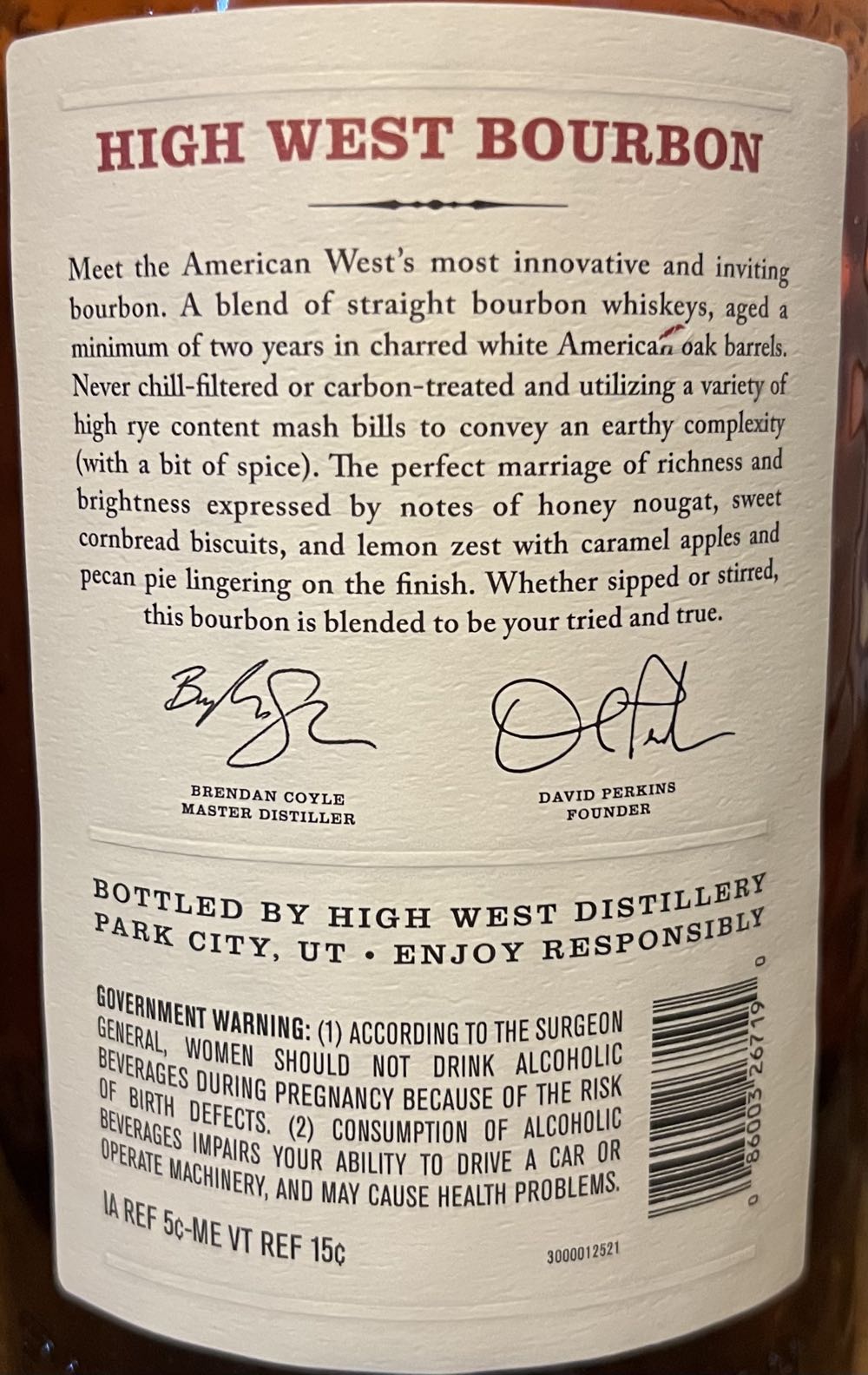 High West Bourbon 1.75L - High West Distillery (1.75 L) alcohol collectible [Barcode 086003267190] - Main Image 3