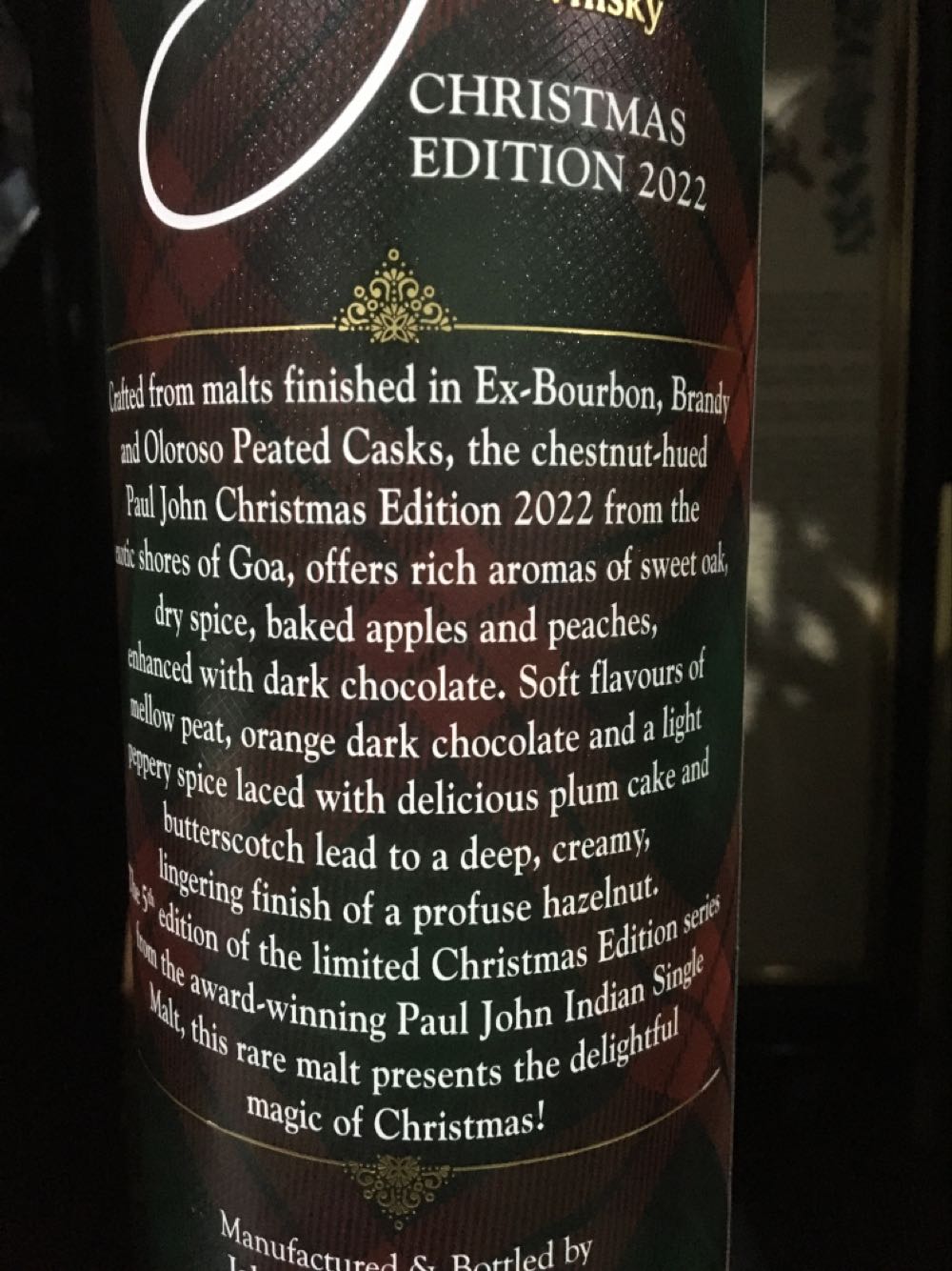 Paul John Christmas Edition Single Malt Indian Single Whisky クリスマス - John Distilleries India (700 mL) alcohol collectible [Barcode 8904014809180] - Main Image 4