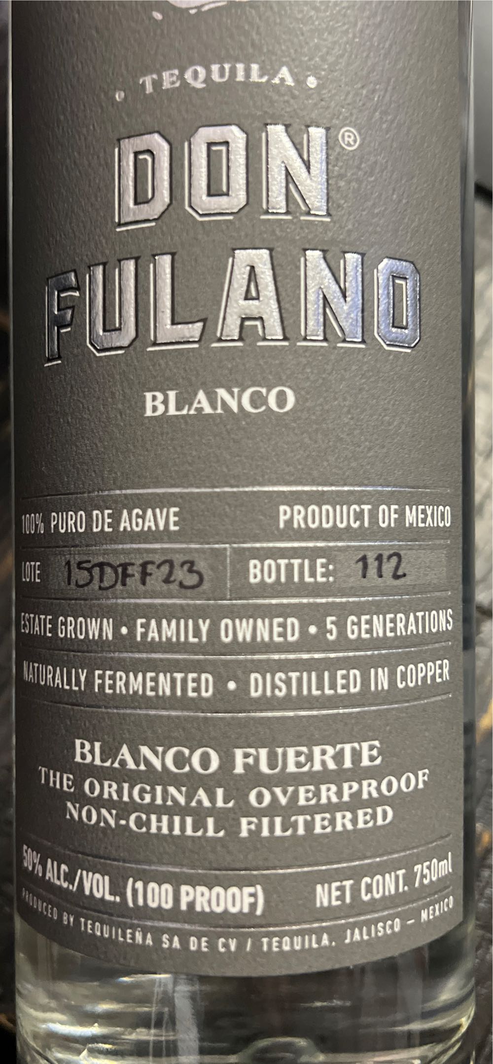 Don Fulano - Fuerte Blanco - NOM 1146 (750 mL) alcohol collectible [Barcode 7416388130674] - Main Image 2