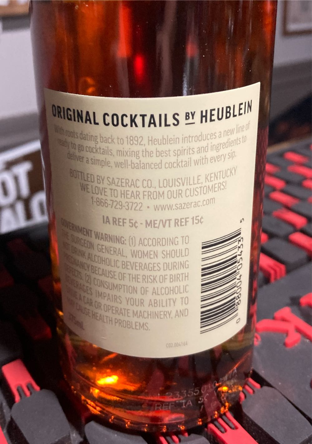 Heublein Old Fashioned Cocktails 1792 - Bottled By Sazerac (375 mL) alcohol collectible [Barcode 088004054335] - Main Image 2