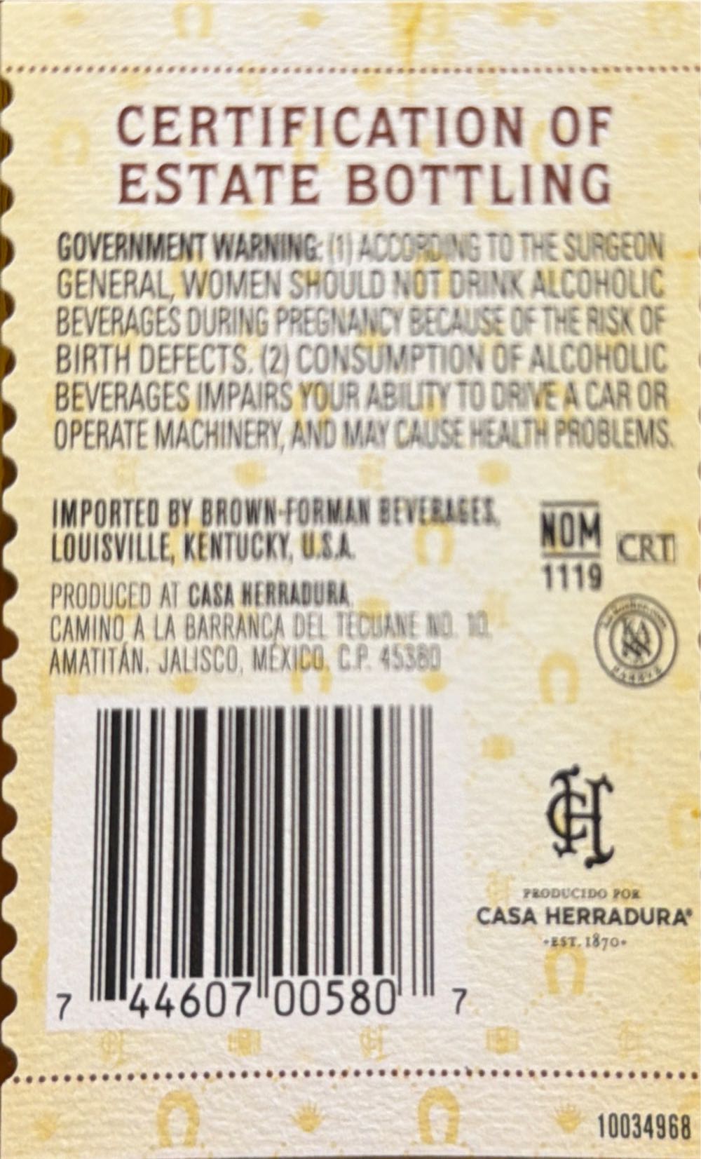 Herradura Double Barrel Private Pick Anejo Tequila - CASA HERRADURA, CAMINO A LA BARRANCA DEL TECUANE NO. 10 AMATTN, JALISCO, MEXICO. C.P. 45380 (750 mL) alcohol collectible [Barcode 744607005807] - Main Image 3