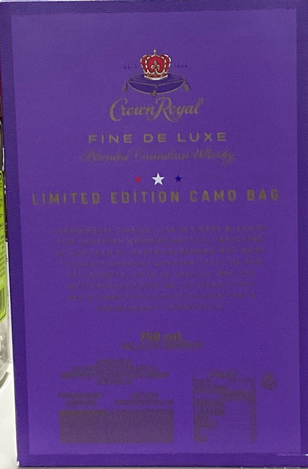 Crown Royal Fine De Luxe Limited Camo Bag & Box Only Father’s Day Military Camouflage - The Crown Royal Distilling Company (750 mL) alcohol collectible [Barcode 082000807247] - Main Image 3