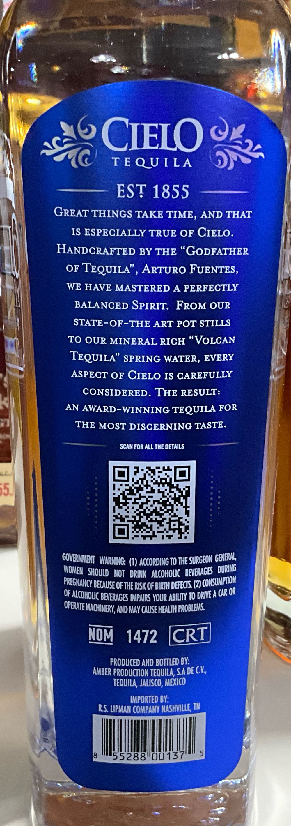 El Diamante Del Cielo Tequila Blanco - Amber Production Tequila (750 mL) alcohol collectible [Barcode 855288001375] - Main Image 2